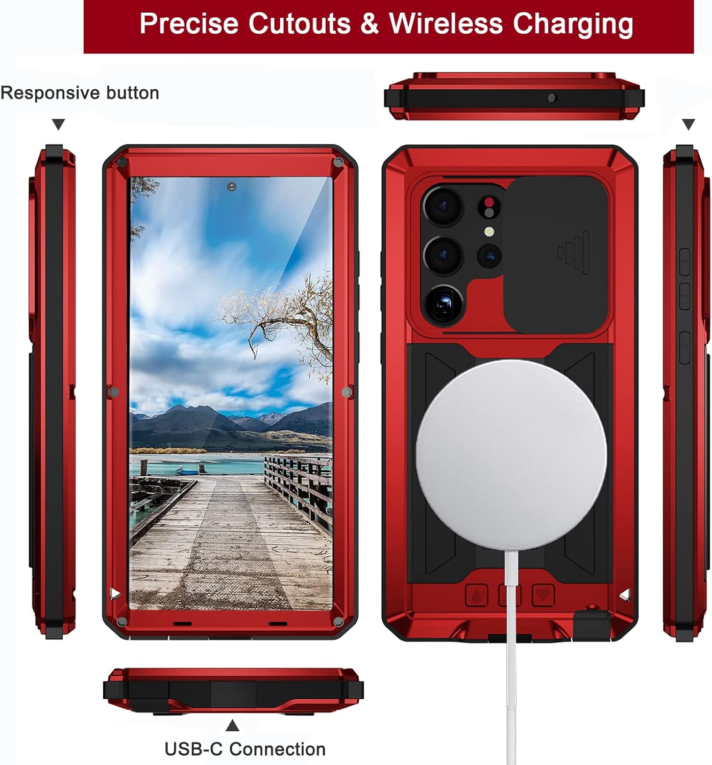 NINKI Funda para cámara compatible con Samsung Galaxy S23 Ultra con protector de pantalla de metal, a prueba de golpes, a prueba de polvo, funda