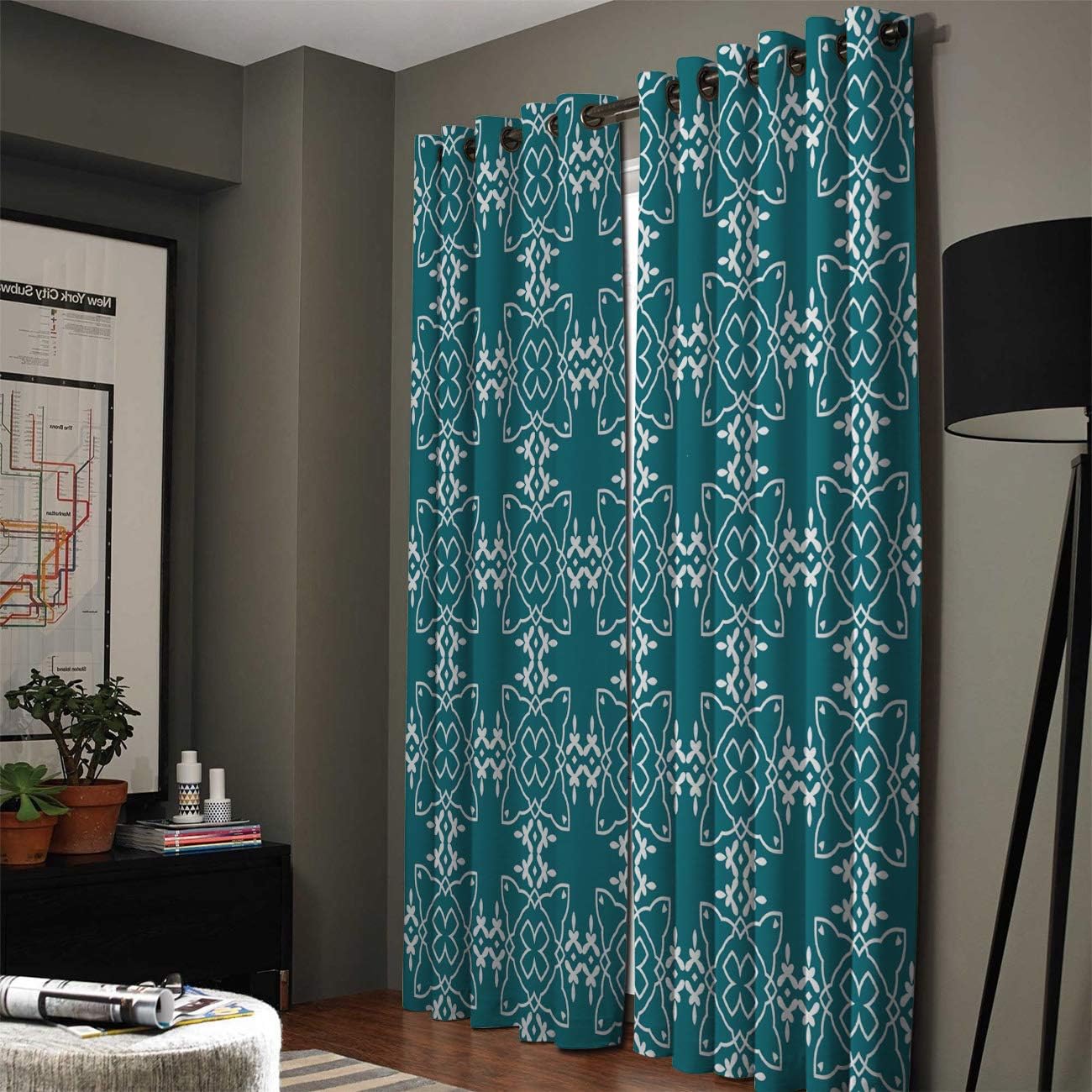 Blackout Curtains Thermal Insulated Ethnic Solid Pattern Metal Grommet Elegant Room Drapes Window Curtain for Bedroom Living Room 52×90 Inch x2