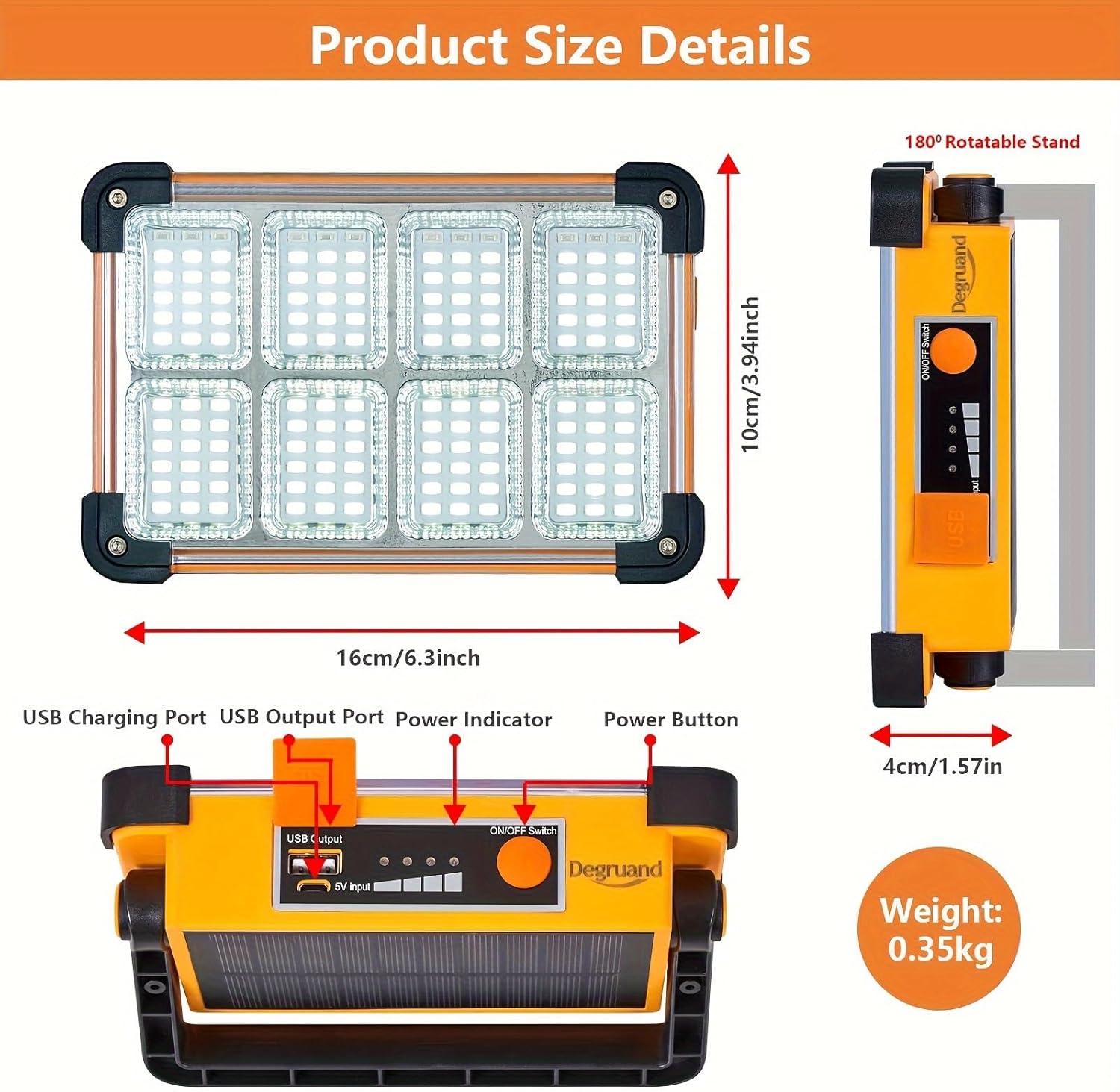 Luz solar de trabajo LED recargable, reflector portátil ultra brillante, luz inalámbrica impermeable IP65, de pie, para corte de energía, luz de