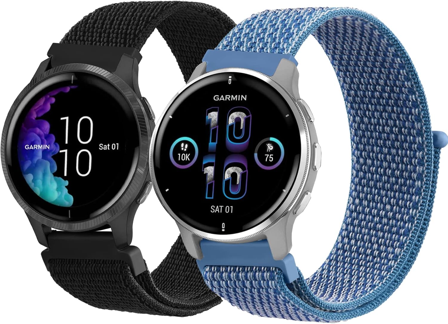 Paquete de 2 correas para Garmin Venu  Venu 2 Plus  Venu Sq Watch Band para mujeres y hombres, correa de repuesto ajustable de nailon suave para