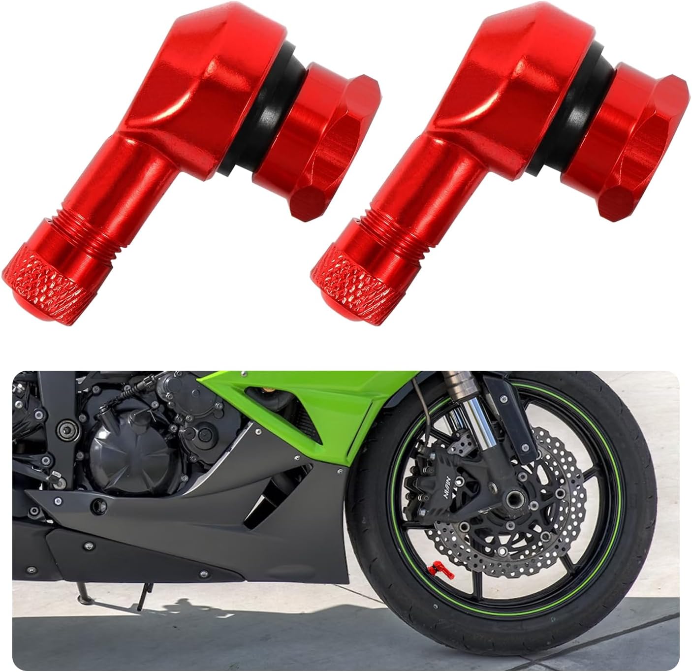 2 vástagos de válvula de neumático de motocicleta, aluminio de 90 grados, rueda de llanta de 0.445 in0.394 in, vástago de aire sin cámara con sellos