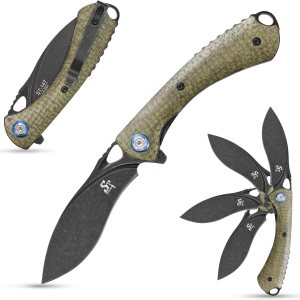 Sitivien ST147 – Cuchillo de bolsillo plegable, hoja de acero 14C28N lavada a la piedra negra con mango de micarta, cuchillo de herramienta EDC para Sitivien ST147 – Cuchillo de bolsillo plegable, hoja de acero 14C28N lavada a la piedra negra con mango de micarta, cuchillo de herramienta EDC para