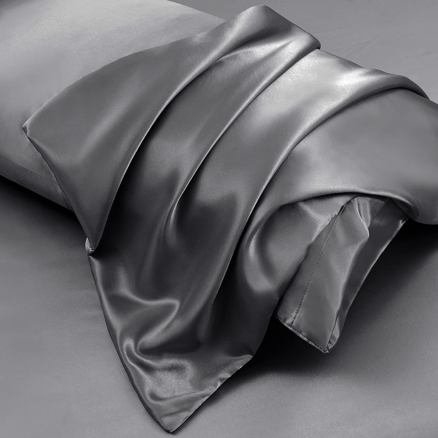 Juego de 2 fundas de almohada de satén para el cuerpo, 20 x 54 pulgadas, color gris oscuro, fundas de almohada corporal para adultos, suaves y