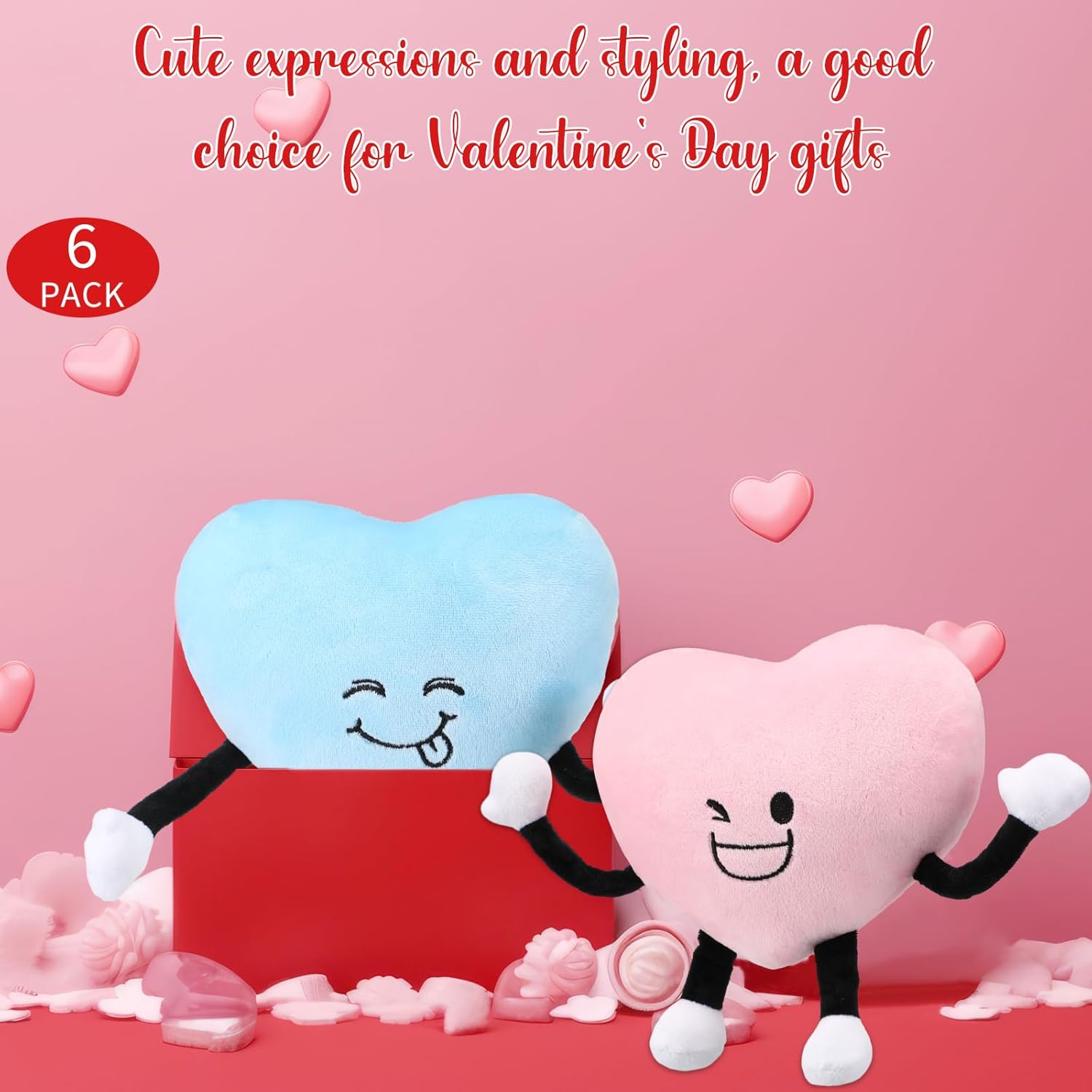 6 piezas de peluche de corazón con patas, almohada en forma de corazón de 9 pulgadas, regalo de animal de peluche de corazón para bebés, niñas,