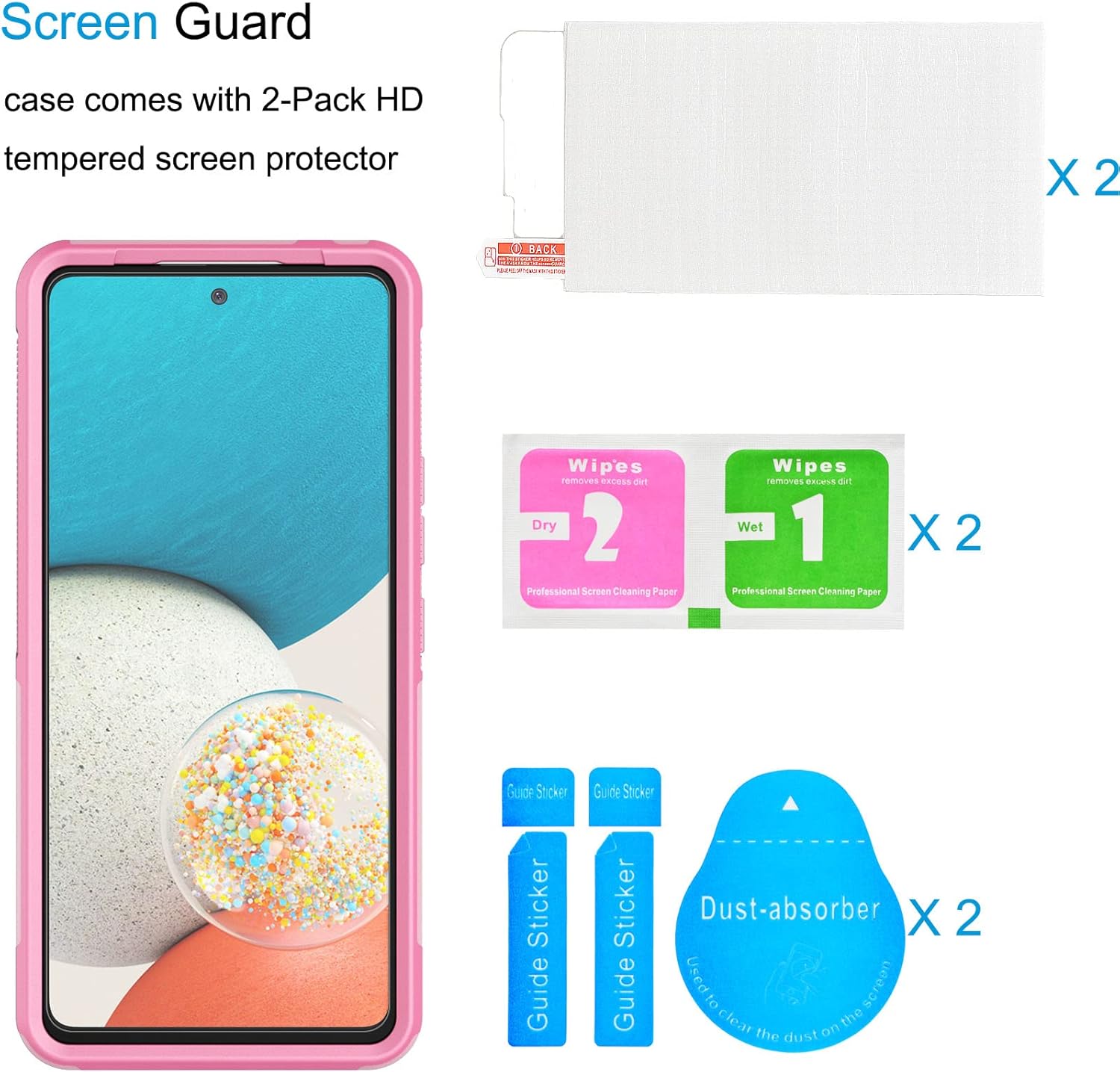 Tekcoo Funda para Galaxy A53 5G  SM-A536  2 protectores de pantalla de vidrio templado  Parachoques texturizados antideslizantes prueba de caídas de