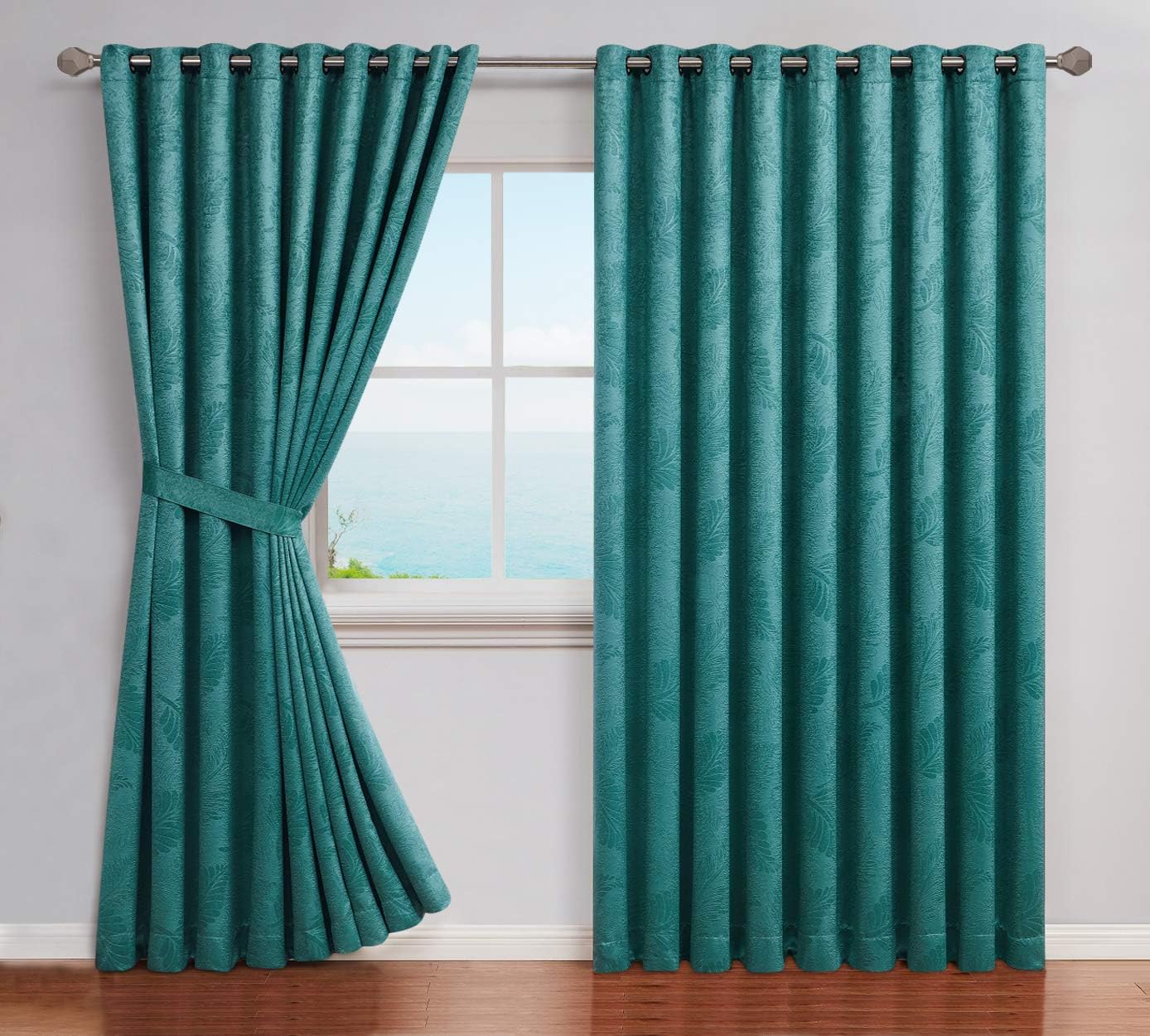 WARM HOME DESIGNS Par de 2 paneles divisores de ambientes extra anchos de 108 x 120 pulgadas en relieve con hojas 3D. Las cortinas de piso a techo