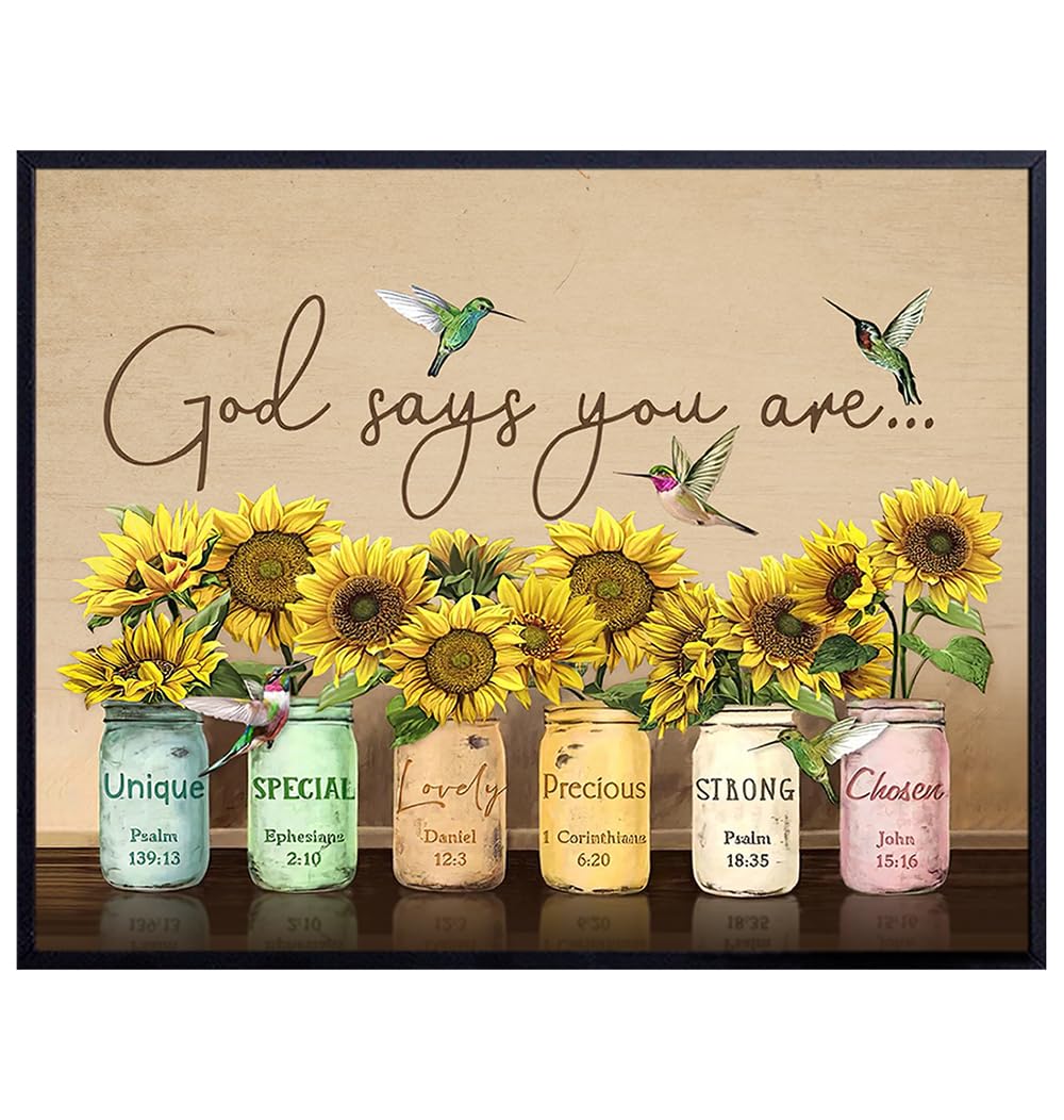 Christian affirmation Wall Art LARGE 11×14 – Inspirational Bible Verse – Religious Decor for Women – positive Quote Scripture Wall Decor – Catholic