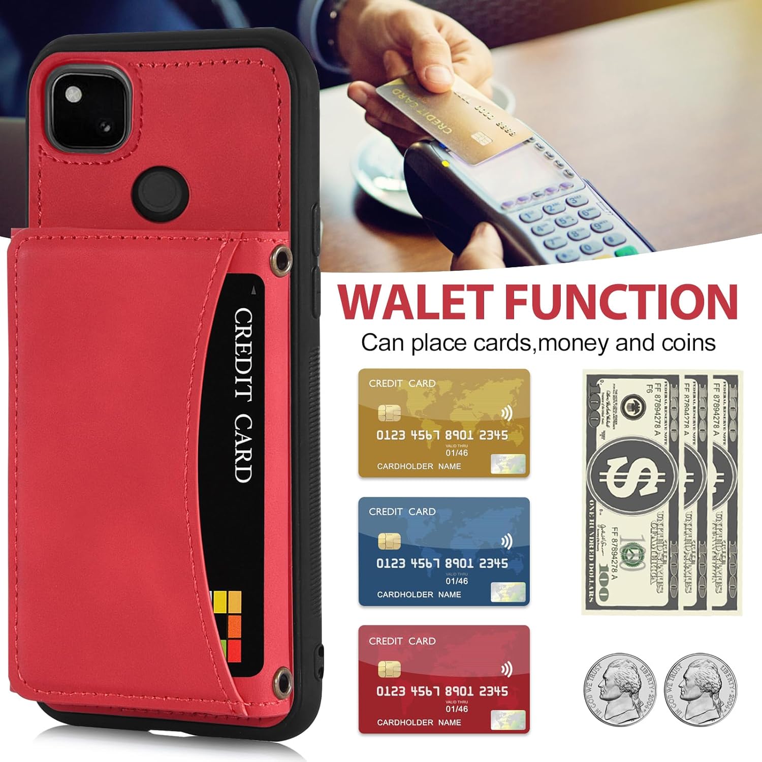 Asuwish Funda de teléfono para Google Pixel 4a 4G Funda tipo cartera con protector de pantalla de vidrio templado y soporte para tarjetas de crédito