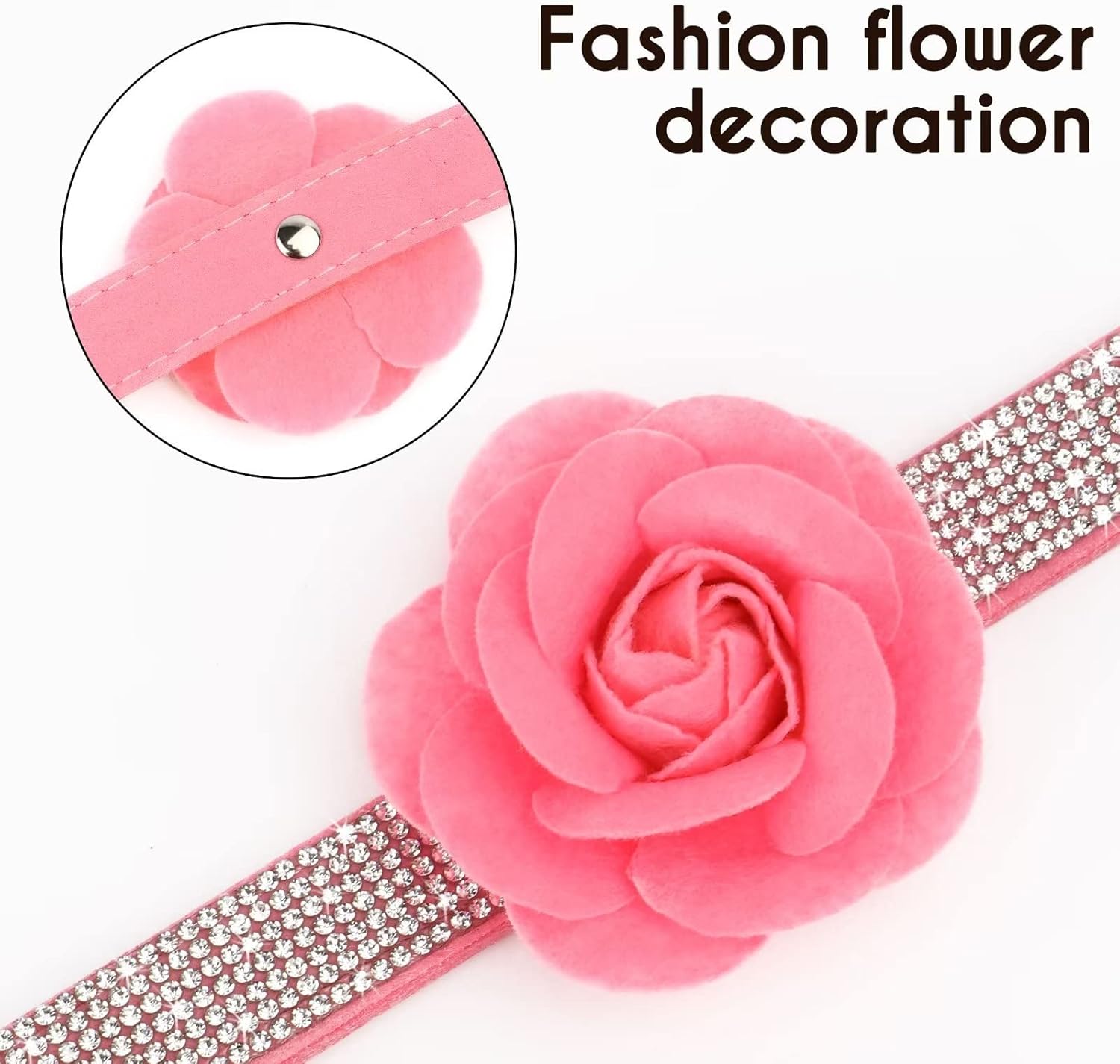 Beirui Bling – Juego de collar y correa para perro con diamantes de imitación, collares de piel de ante suave y brillante para perros con flores,
