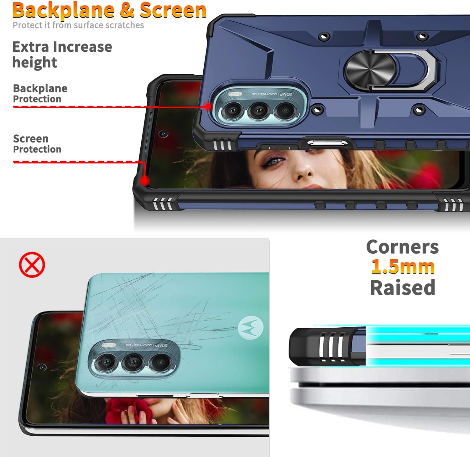 Funda compatible con Motorola Moto G Stylus 5G 2022 con protector de pantalla HD, soporte magnético, resistente a los golpes, funda protectora para