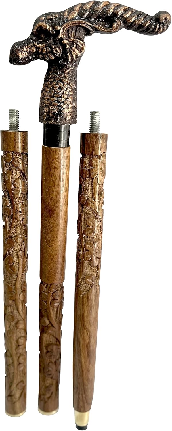Bastón de latón antiguo con mango marrón dragón de latón macizo, bastón para caminar para ancianos, bastón náutico de madera unisex