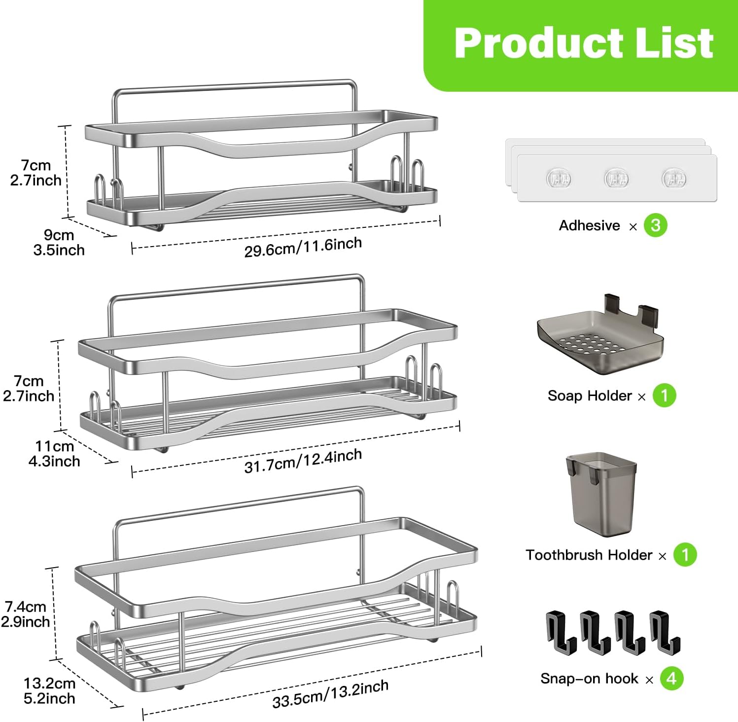 Estante organizador de baño para ducha estante de ducha autoadhesivo con soporte para champú y jabón, organizador de baño inoxidable inoxidable para