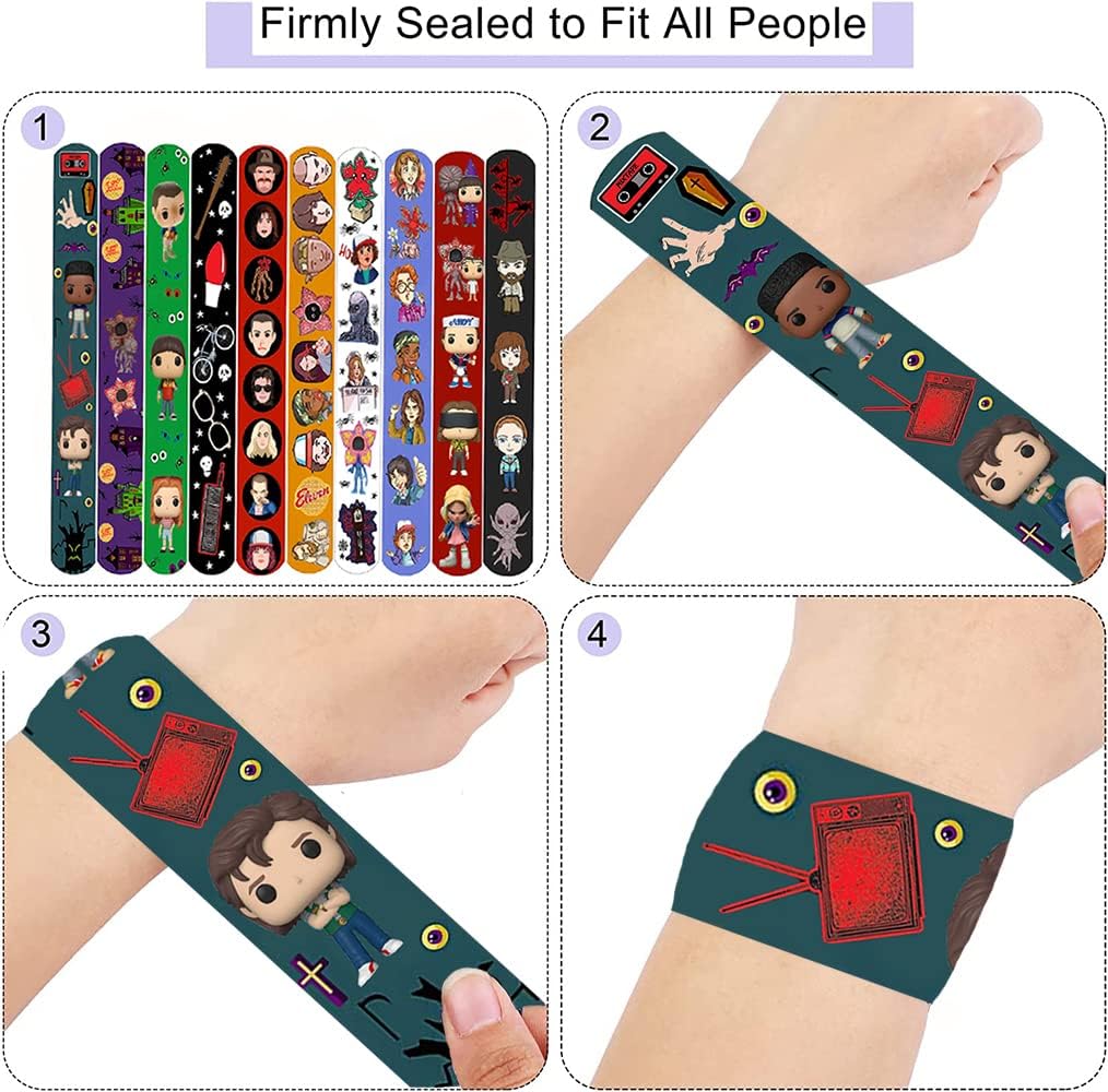 Juego de pulseras Stranger Slap para niños, regalos de fiesta con temática extraña, suministros de fiesta de cumpleaños, decoraciones de bolsas de