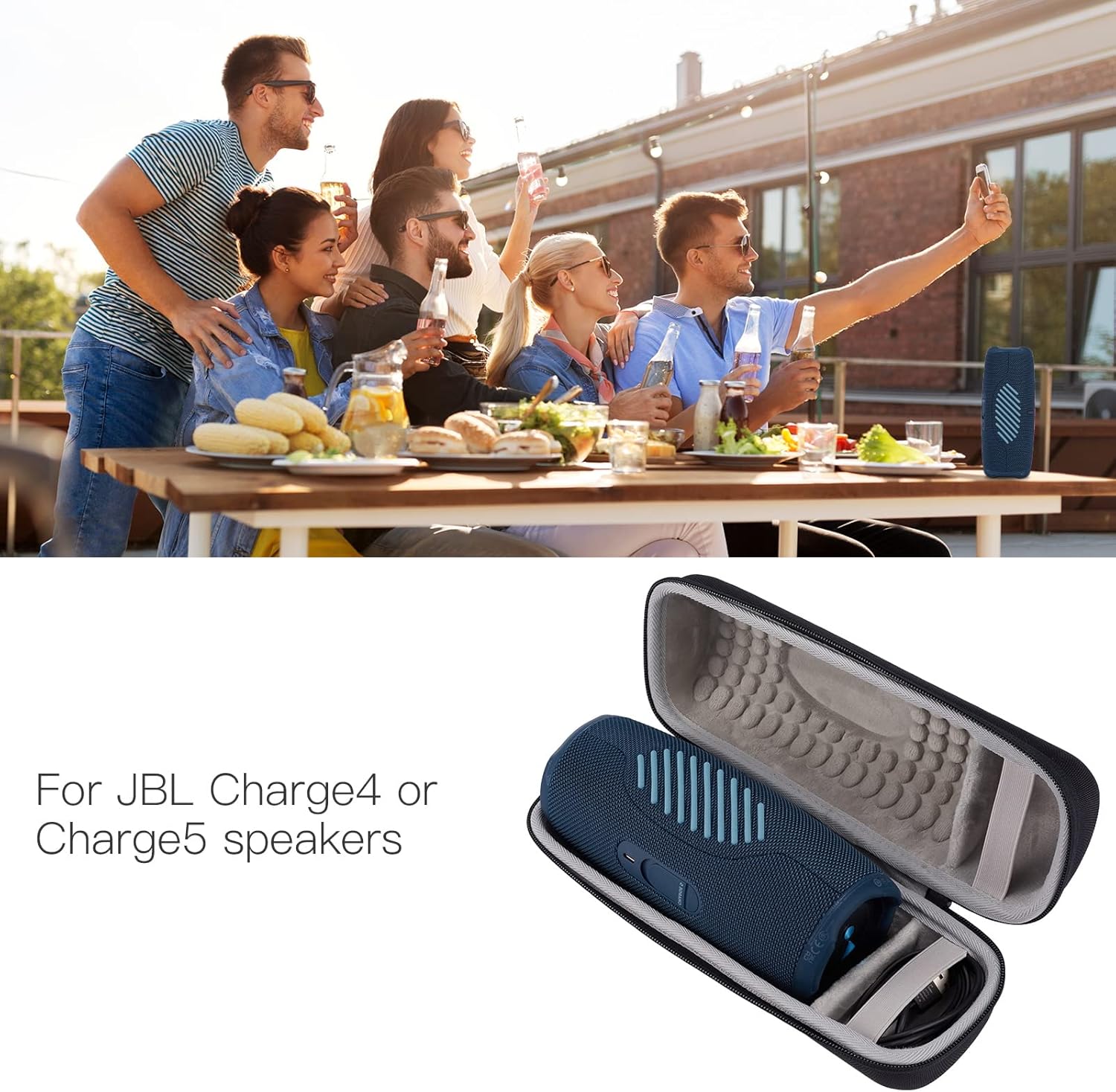 Funda rígida de viaje para JBL Charge 4  Charge 5 altavoz Bluetooth portátil impermeable con espacio de almacenamiento adicional para cable USB y