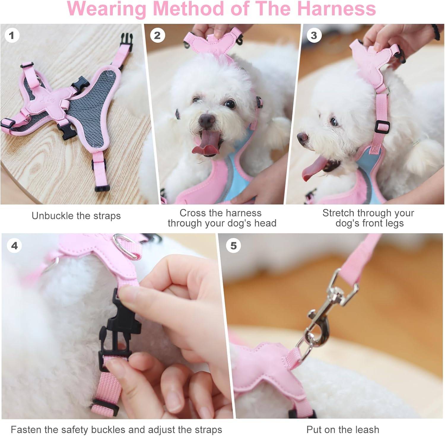 _ Juego de arnés y correa para perros pequeños y medianos, arnés ligero y suave para cachorros, juego de arnés ajustable y reflectante para