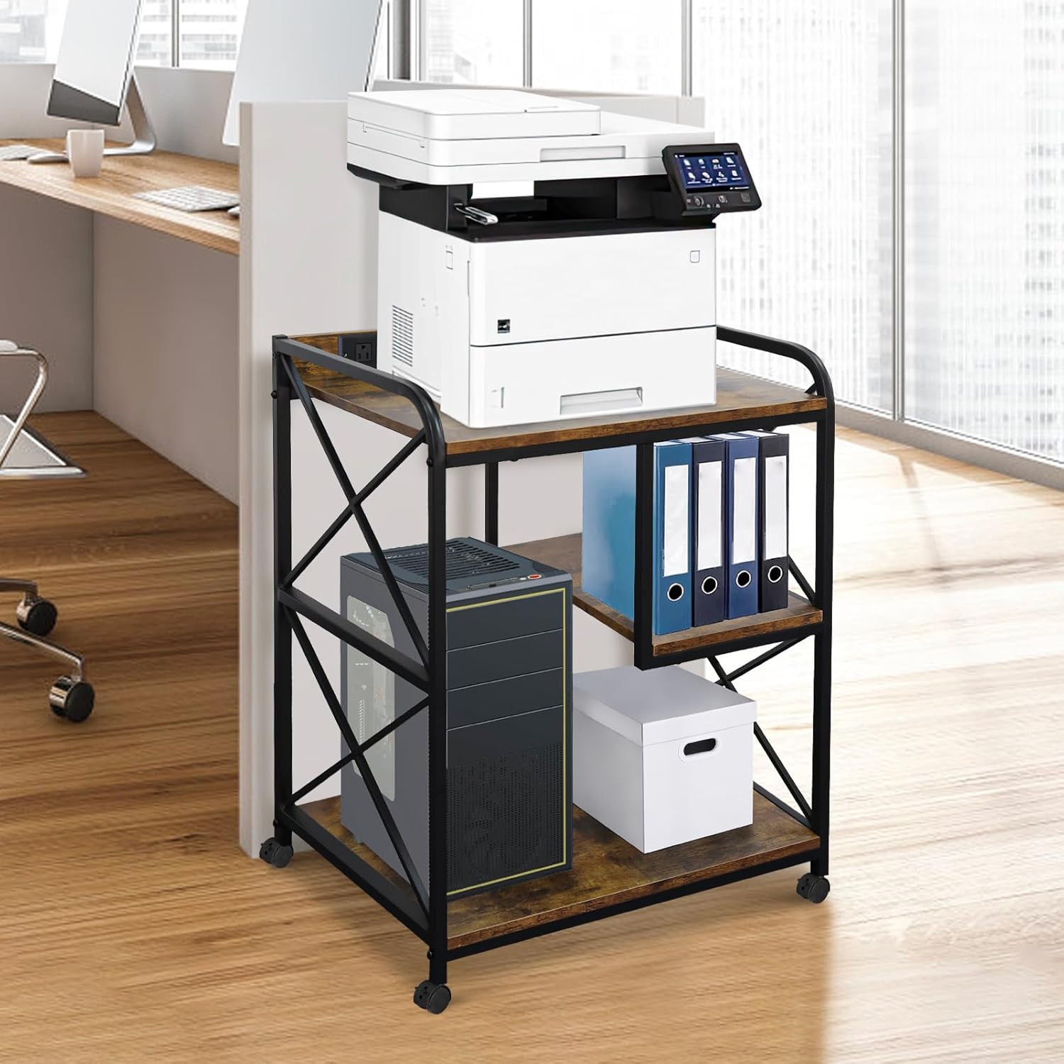 Soporte para impresora, mesa de impresora con estante de almacenamiento para oficina en casa, soporte de impresora grande de 23 x 18 pulgadas con