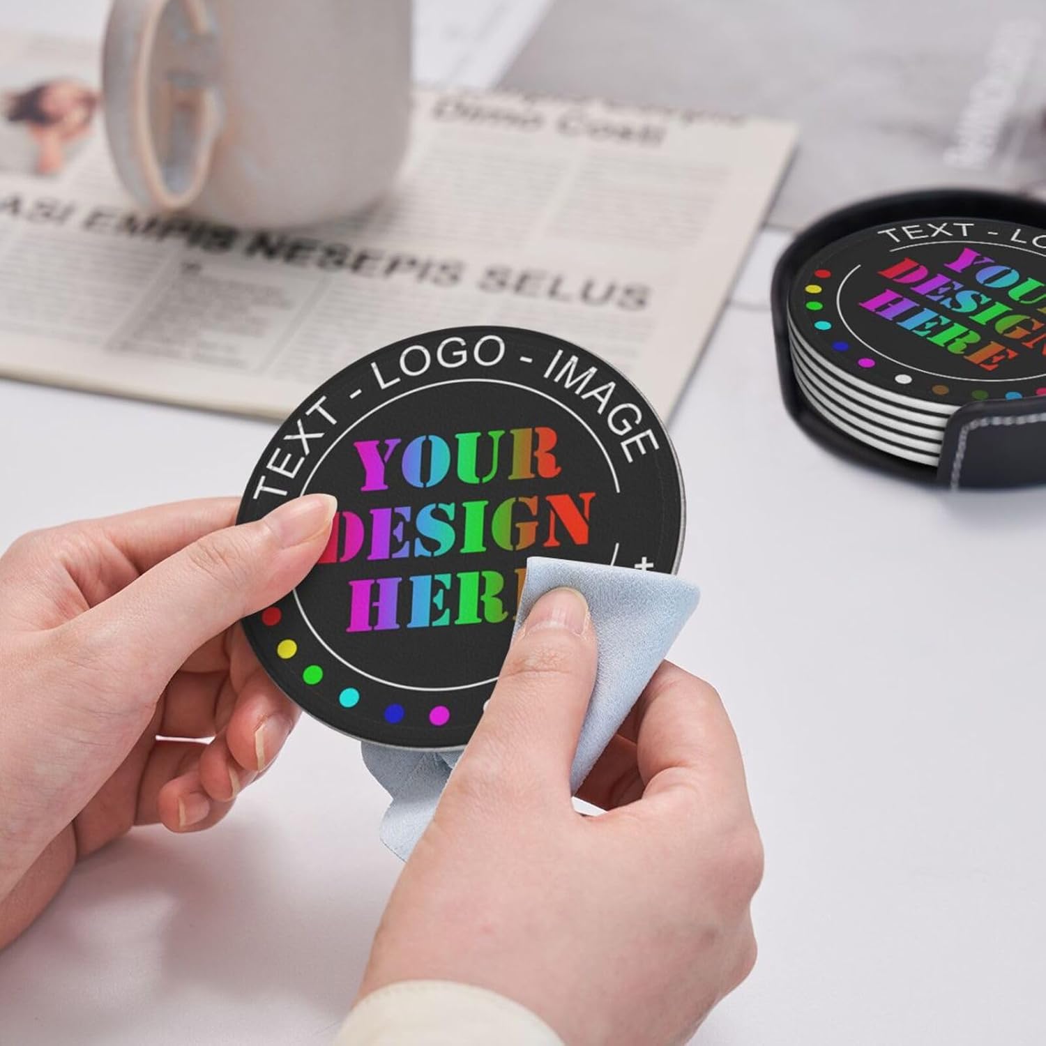 Posavasos personalizados, resistentes al calor, antideslizantes, de cuero, para añadir tu foto, texto, logotipo, imagen para auto, taza de café,
