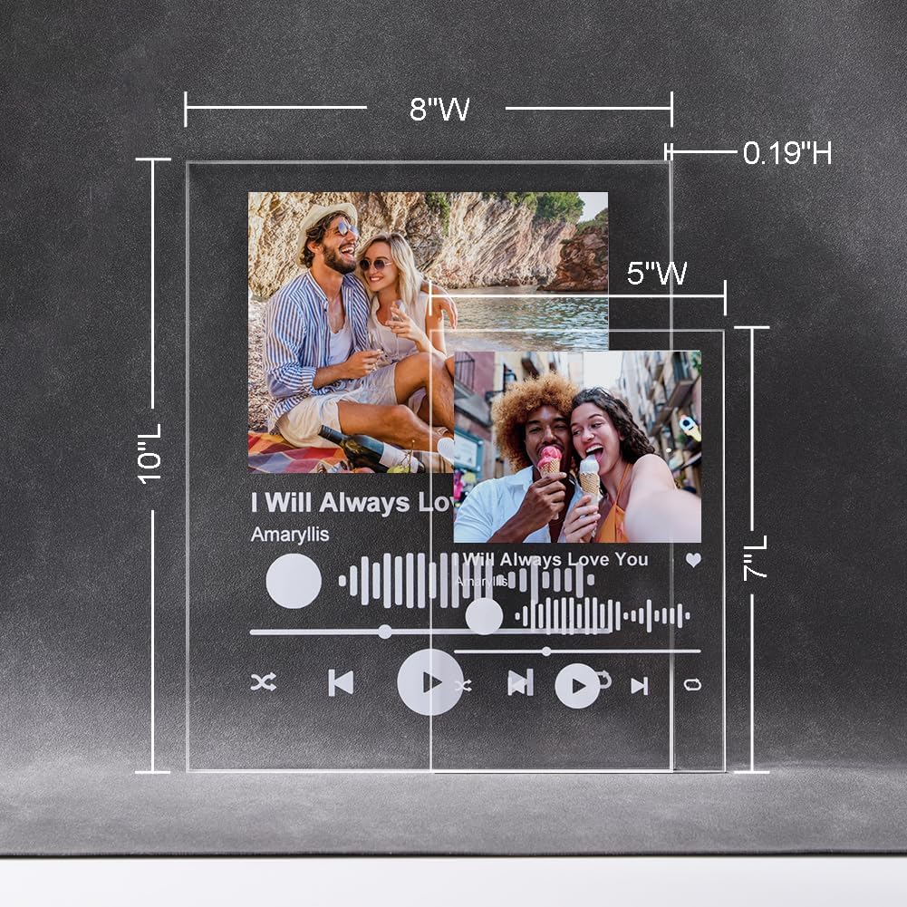ShineSand Placa personalizada de Spotify con imagen, placa de música acrílica personalizada con foto, regalos personalizados para novio, novia,
