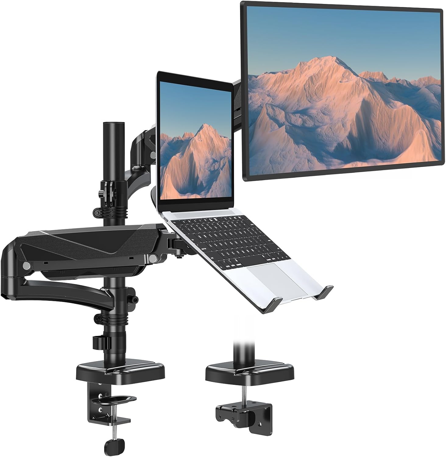 MOUNT PRO Soporte para monitor y laptop para laptop de 17 pulgadas y pantallas de computadora de 32 pulgadas, soporte doble para laptop y monitor,