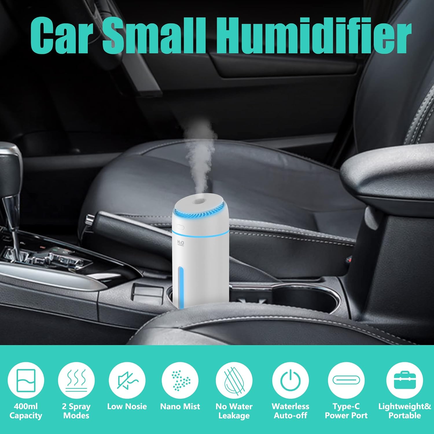 Humidificadores pequeños para dormitorio, habitación, oficina, 13.5 fl oz, humidificadores USB de niebla fría para niños, silenciosos, mini viajes,