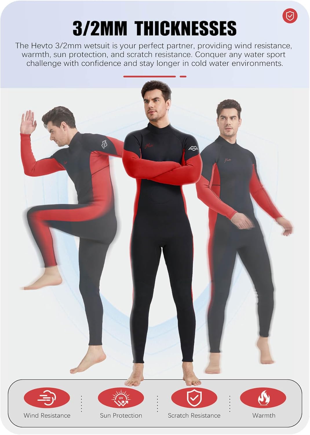 Hevto – Traje completo de neopreno para hombre, de 0.118 pulgadas, con manga larga y cierre en la espalda, mantiene el calor, para bucear, surfear,