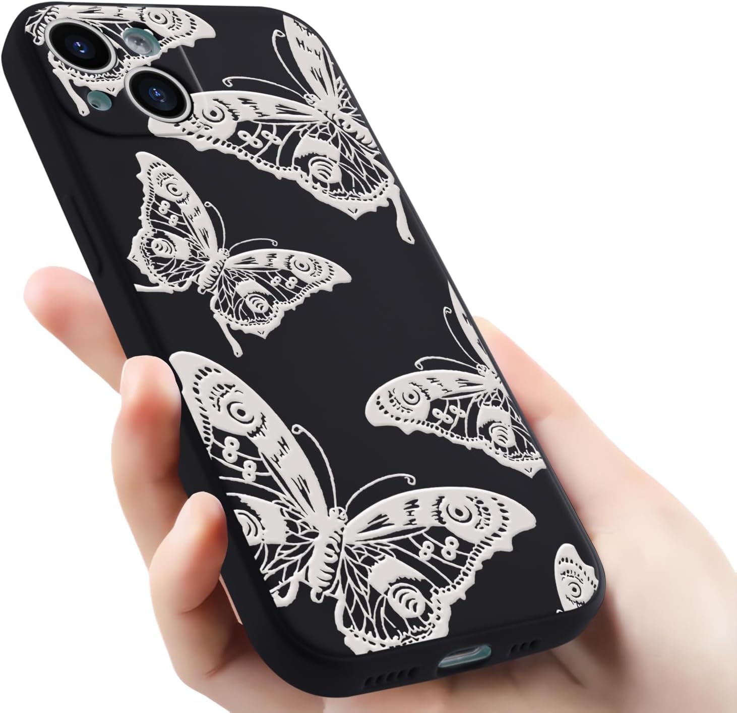 Funda de teléfono con diseño de mariposa blanca para iPhone 11 3D, funda de silicona líquida de gel suave, antiarañazos, duradera, femenina, mate,