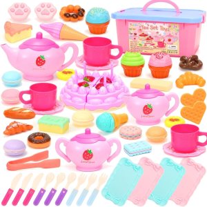 Tagitary Juego de fiesta de té para niñas pequeñas, juego de té de princesa, incluye galletas de postre, tetera, mantel y funda de transporte, Tagitary Juego de fiesta de té para niñas pequeñas, juego de té de princesa, incluye galletas de postre, tetera, mantel y funda de transporte,