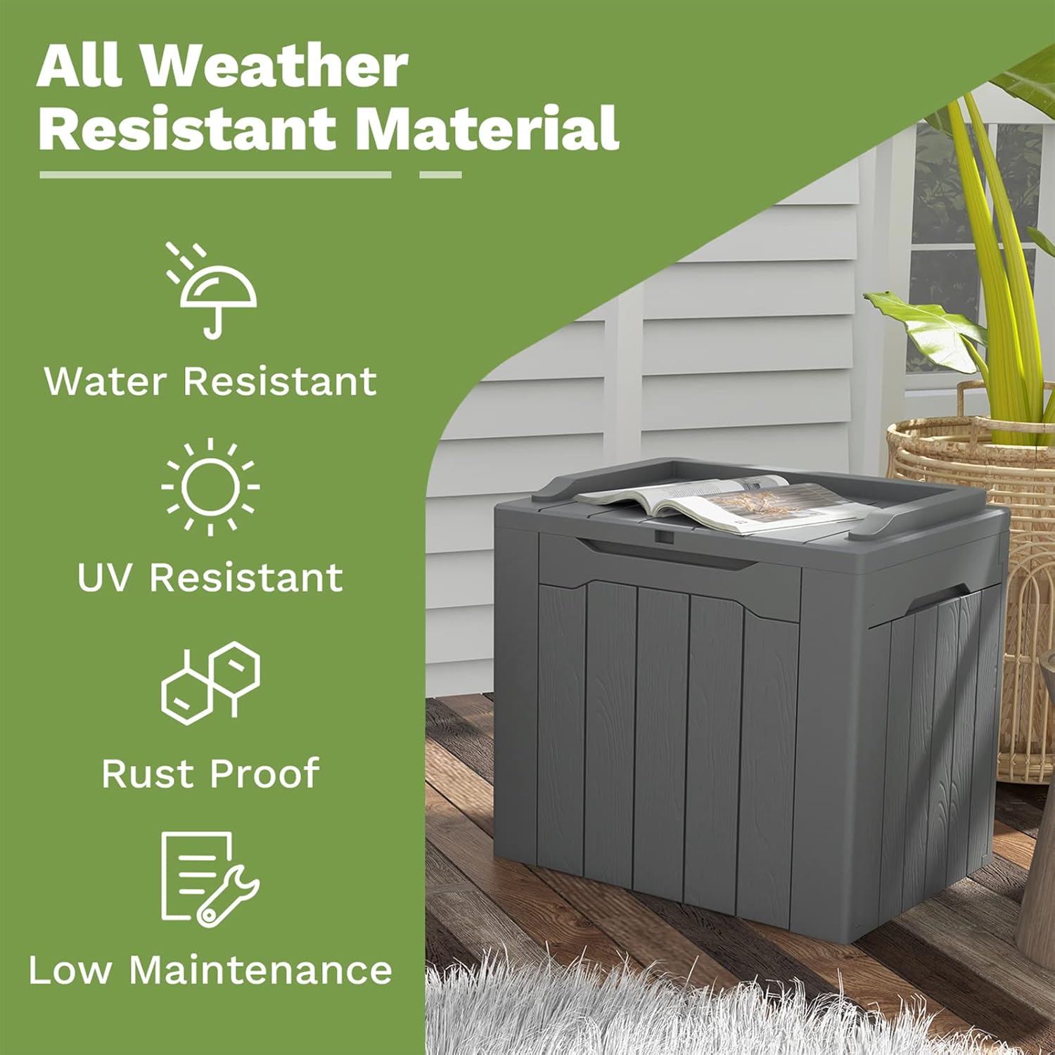 Patiowell Caja de resina de 30 galones, caja de almacenamiento al aire libre para muebles de patio, entregas, suministros de piscina, impermeable y