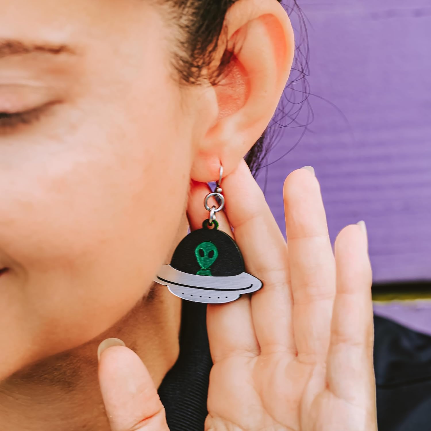 Alien UFO Dangle Earrings Lightweight Hypoallergenic Fun Spaceship Jewelry for Science and Space Lovers