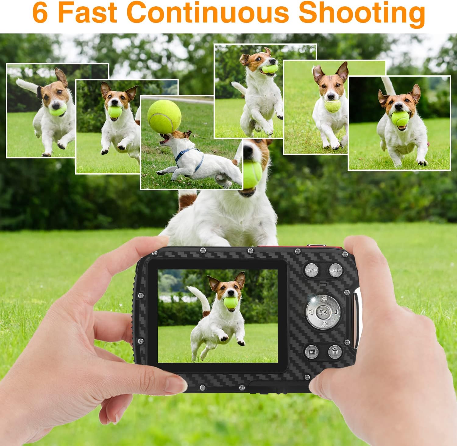 Cámara digital impermeable, cámara subacuática de 17 pies, LCD de 2.8 pulgadas, HD1080P 30MP videocámara para niños con tarjeta de 32G y batería