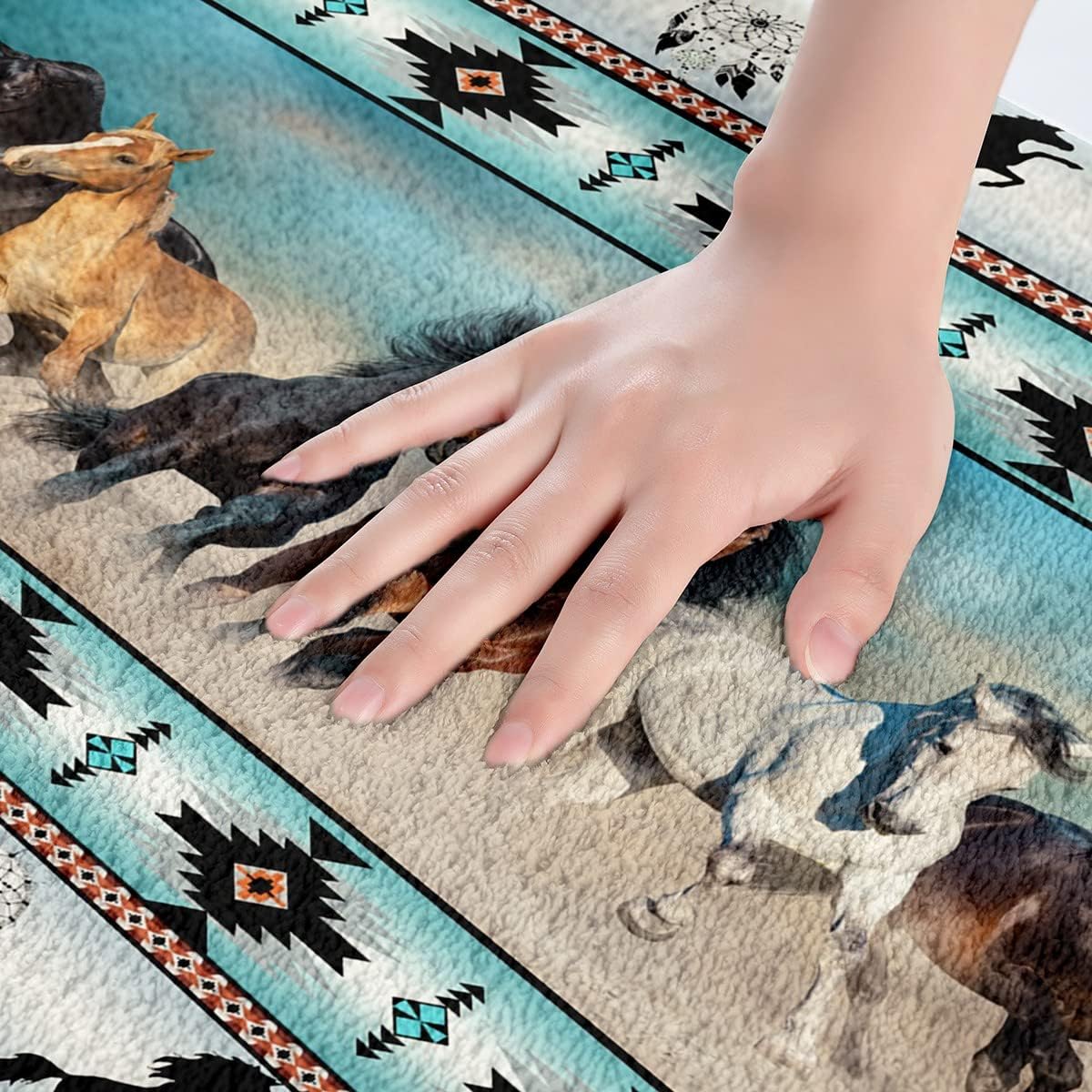 Alfombra azteca africana con estampado de caballos tribales, animales de granja, tribu étnica, flecha, atrapasueños, sala de estar, 16 x 24