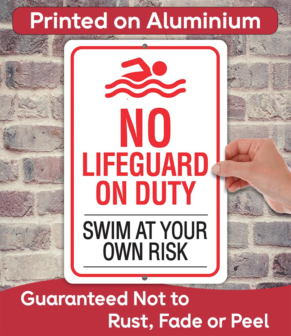 Metal Sign-No Lifeguard on Duty, Swim At Your Own Risk- Use IndoorOutdoor – Water Safety Notice Hazard Awareness Sign, For Beaches, Rivers, Lakes,