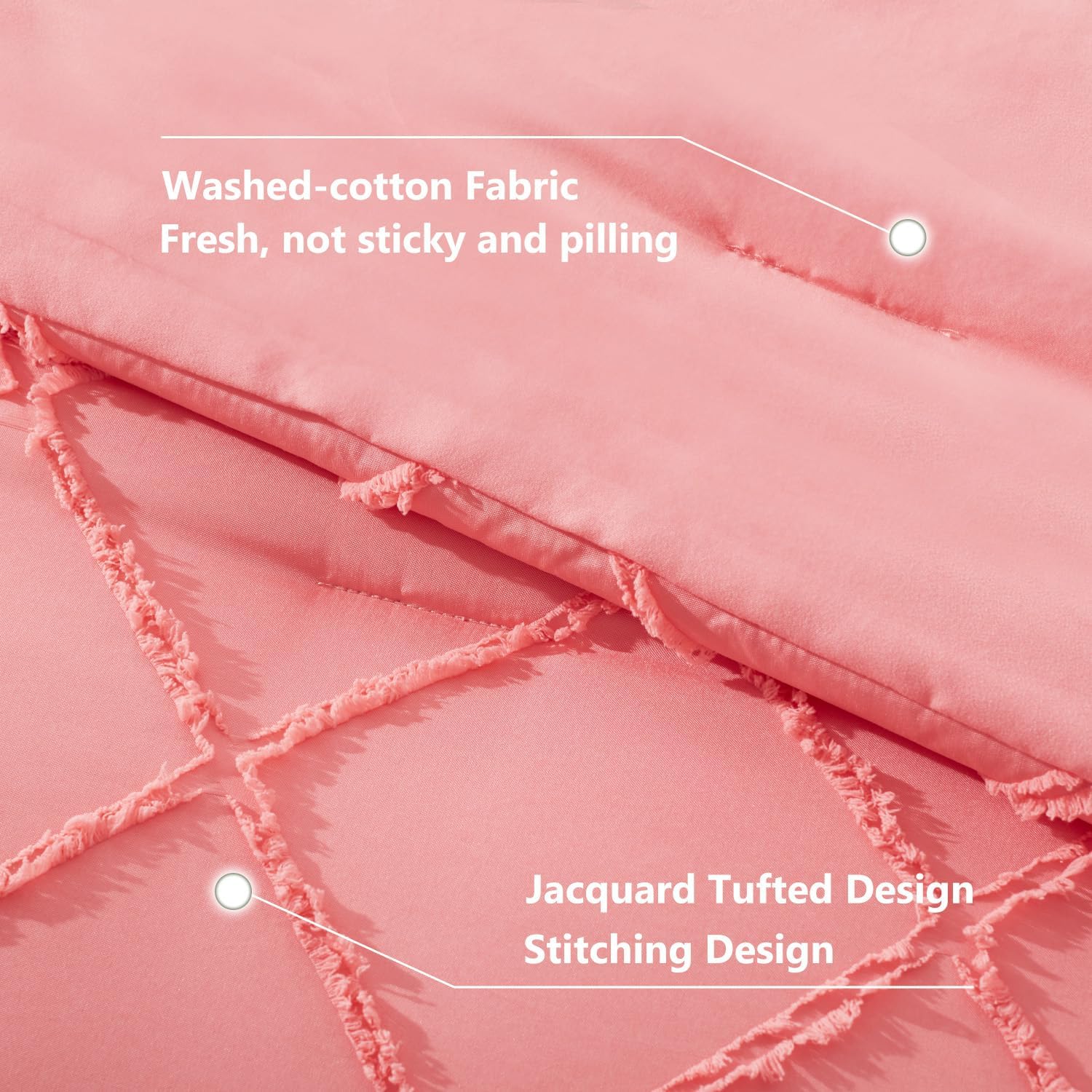 Gotroolhome Juego de edredón rosa coral con diseño copetudo, juegos de ropa de cama de granja para todas las estaciones, cama Queen suave de 7
