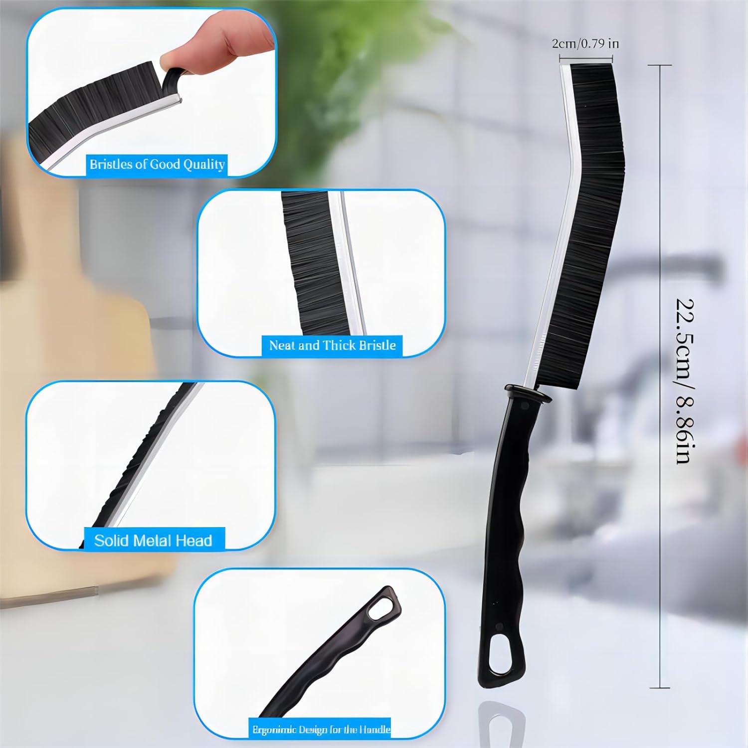 2 cepillos de limpieza de hendiduras, cepillo de cerdas duras multifuncionales para baño, hogar, cocina, azulejos, ventana, herramienta de limpieza