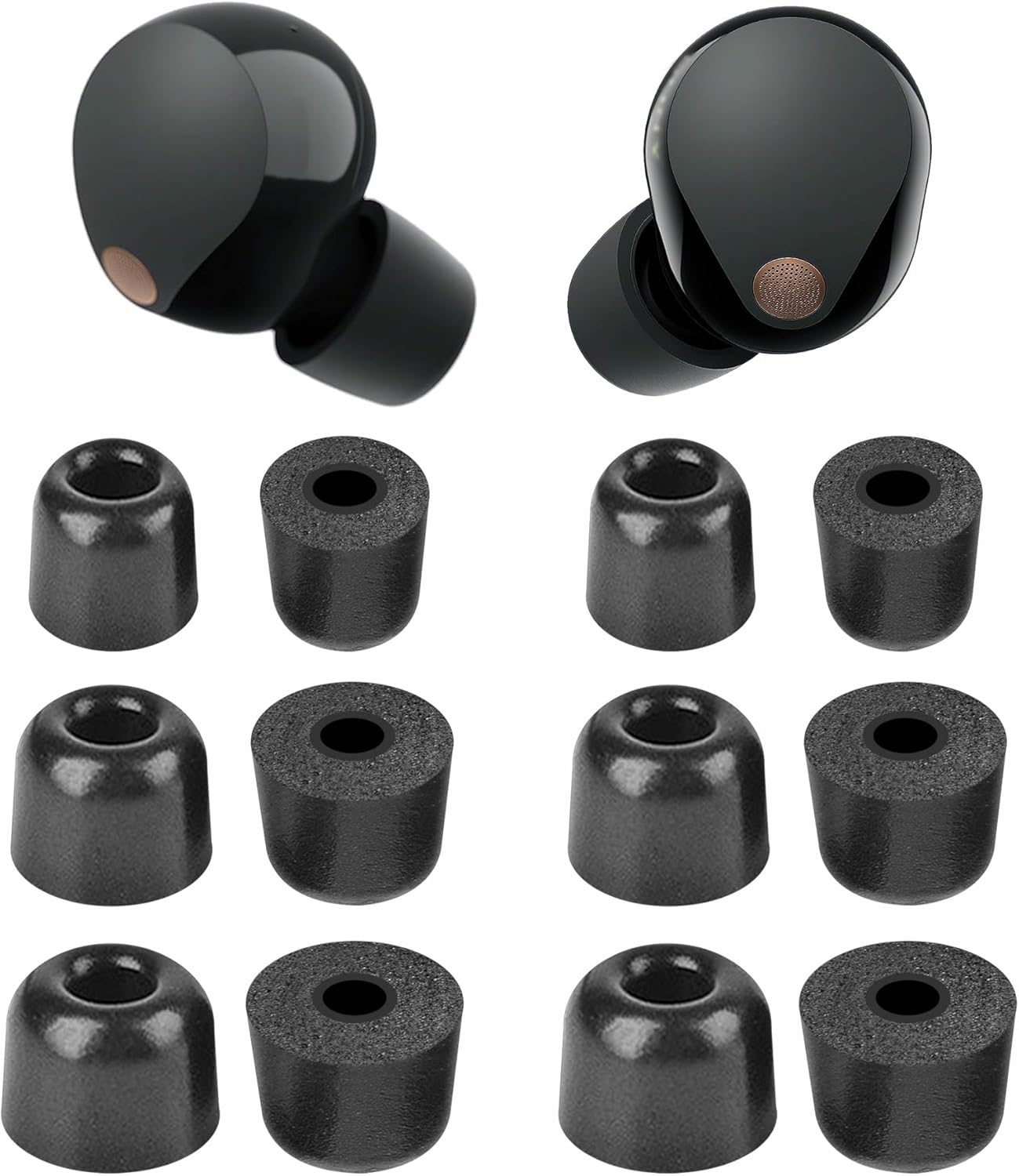 IiEXCEL 6 pares de puntas de espuma viscoelástica WF-1000XM5, repuesto SML Cancelar ruido, ajuste cómodo sin silicona para el dolor, almohadillas