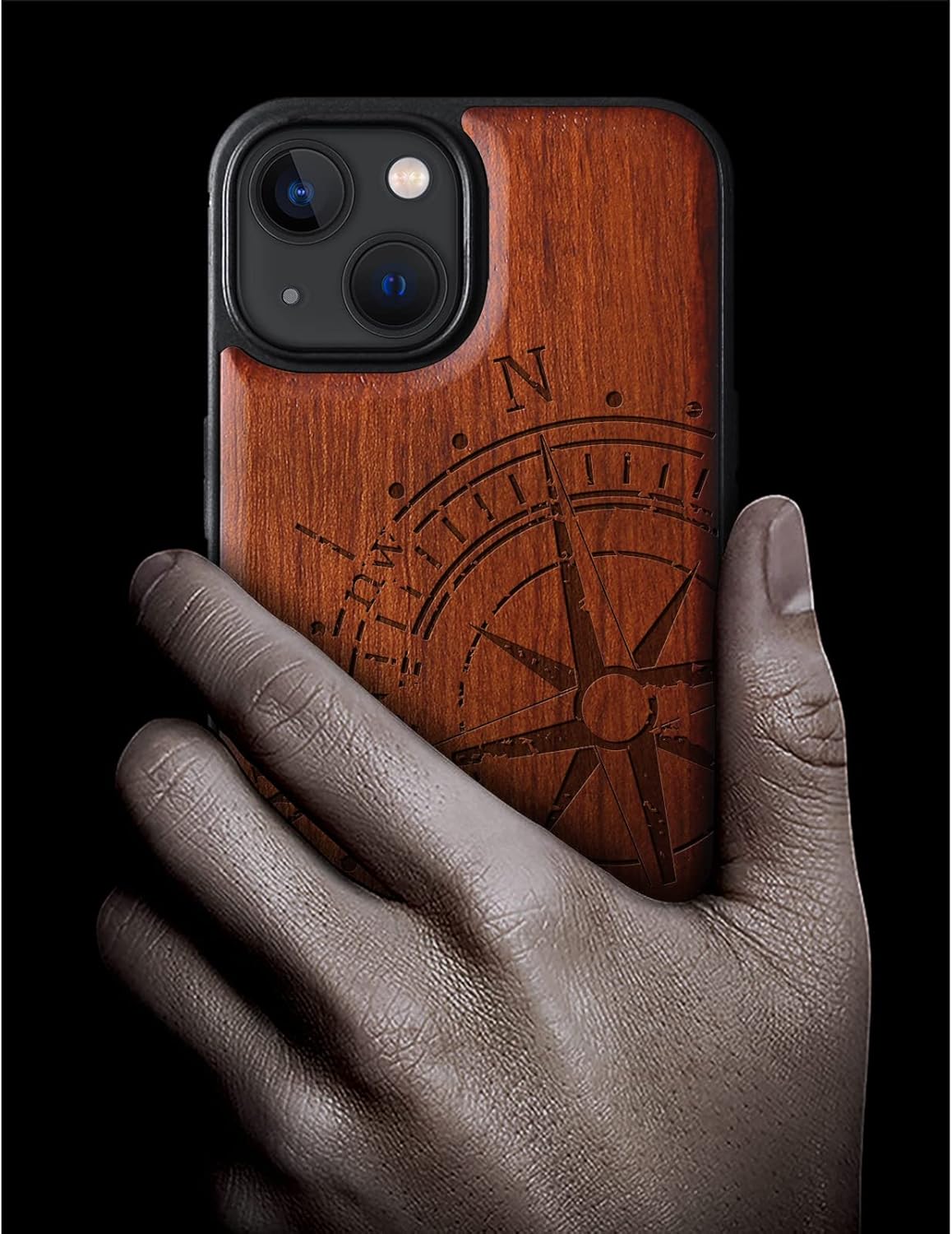 Carveit Funda magnética de madera para iPhone 13 Mini madera real dura y TPU suave a prueba de golpes, funda protectora híbrida única y elegante de