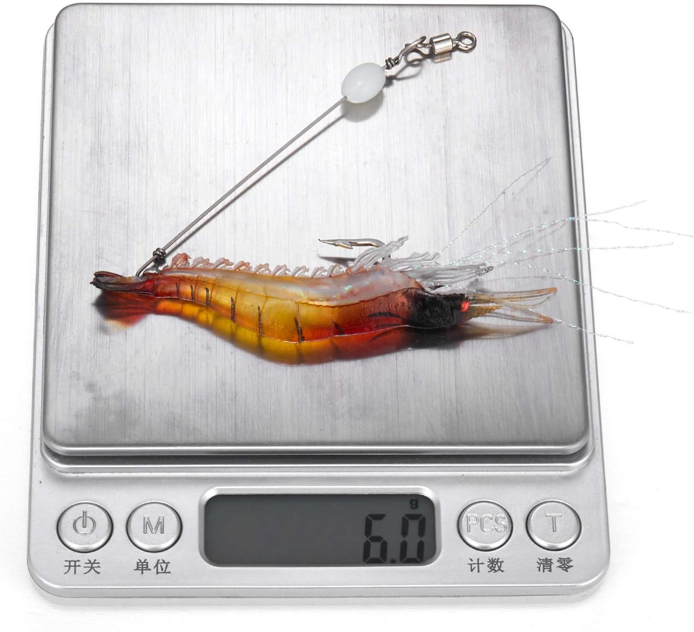WANBY Señuelos de pesca para camarones de silicona artificial, set de cebo suave luminoso Swimbait Señuelo de pesca con ganchos, aparejos de pesca