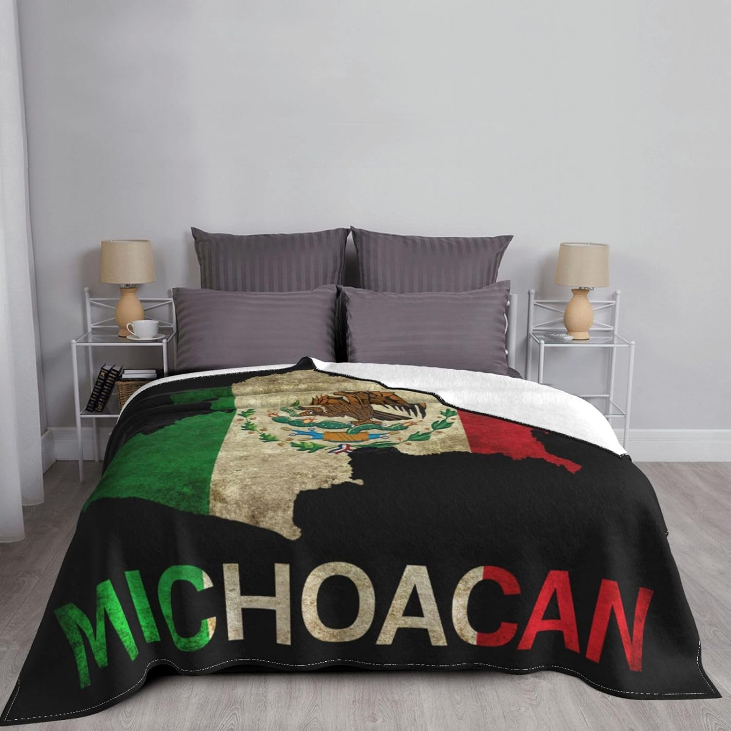 Michoacán – Manta de felpa suave y mullida de 80 x 60 pulgadas con diseño de mapa mexicano de México, súper suave, cálida, manta de forro polar para