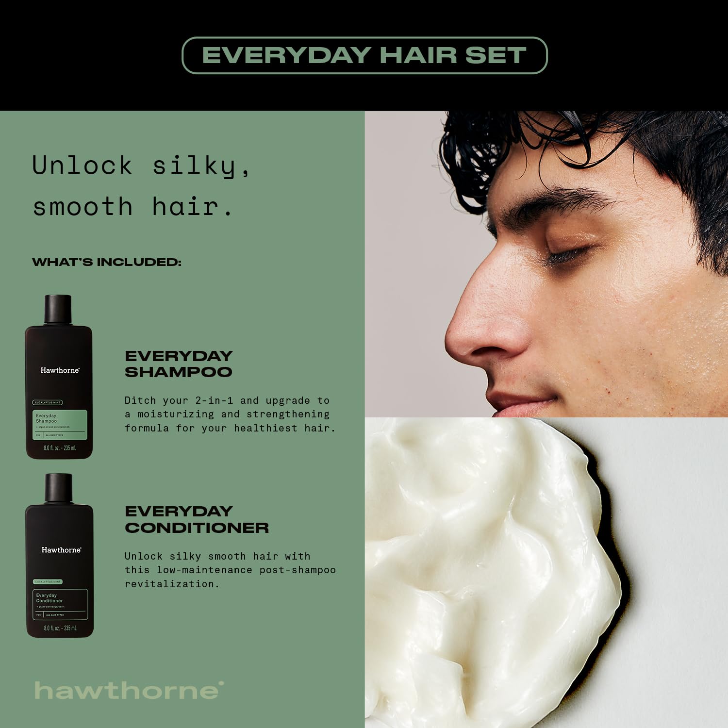 Hawthorne Juego de champú y acondicionador diario para hombre. Para un cabello más fuerte y saludable con aceite de aguacate puro y aceite de coco.