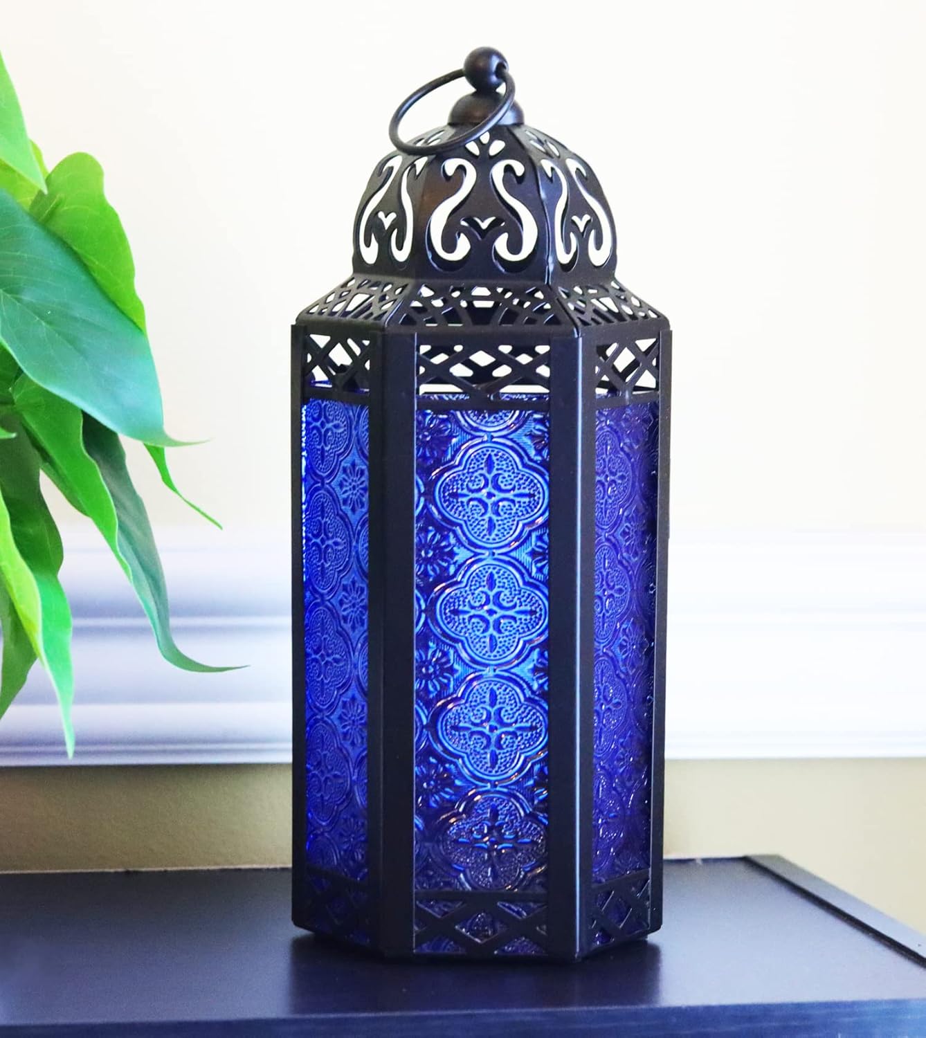 VELA LANTERNS – Faroles portavelas decorativos, guirnalda de luces LED incluidas, color cobalto, medianos
