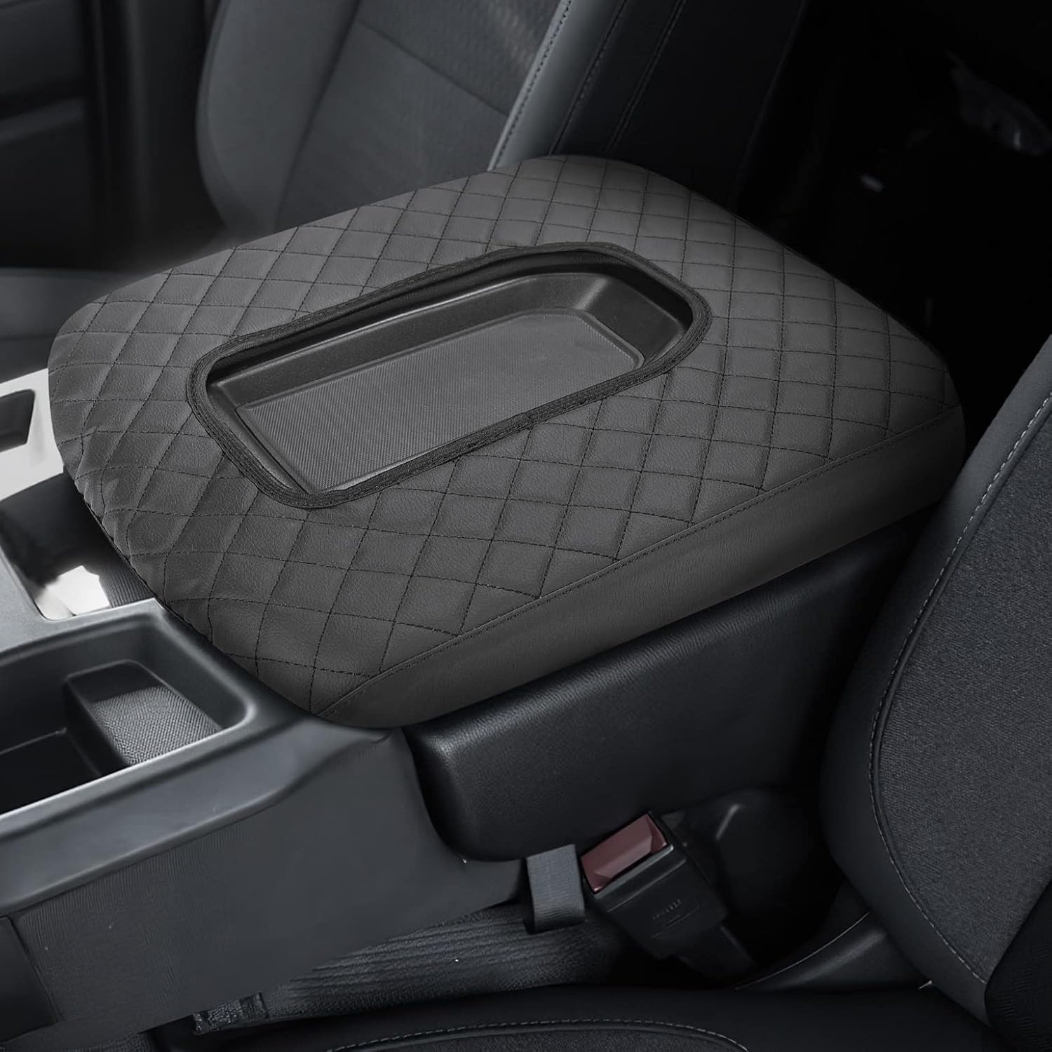 ISSYAUTO Funda de consola central compatible con Silverado Sierra Jump Seat 2019-2024 Funda de cuero para reposabrazos