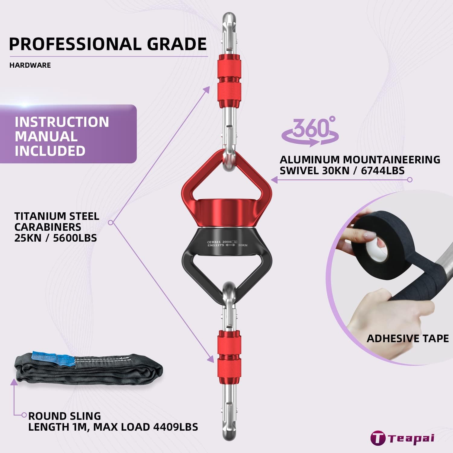 Juego de aros aéreos  Equipo profesional de aro de Lyra  Anillo de antena totalmente probado de 500 libras con kit de aparejo, cinta, bolsa de