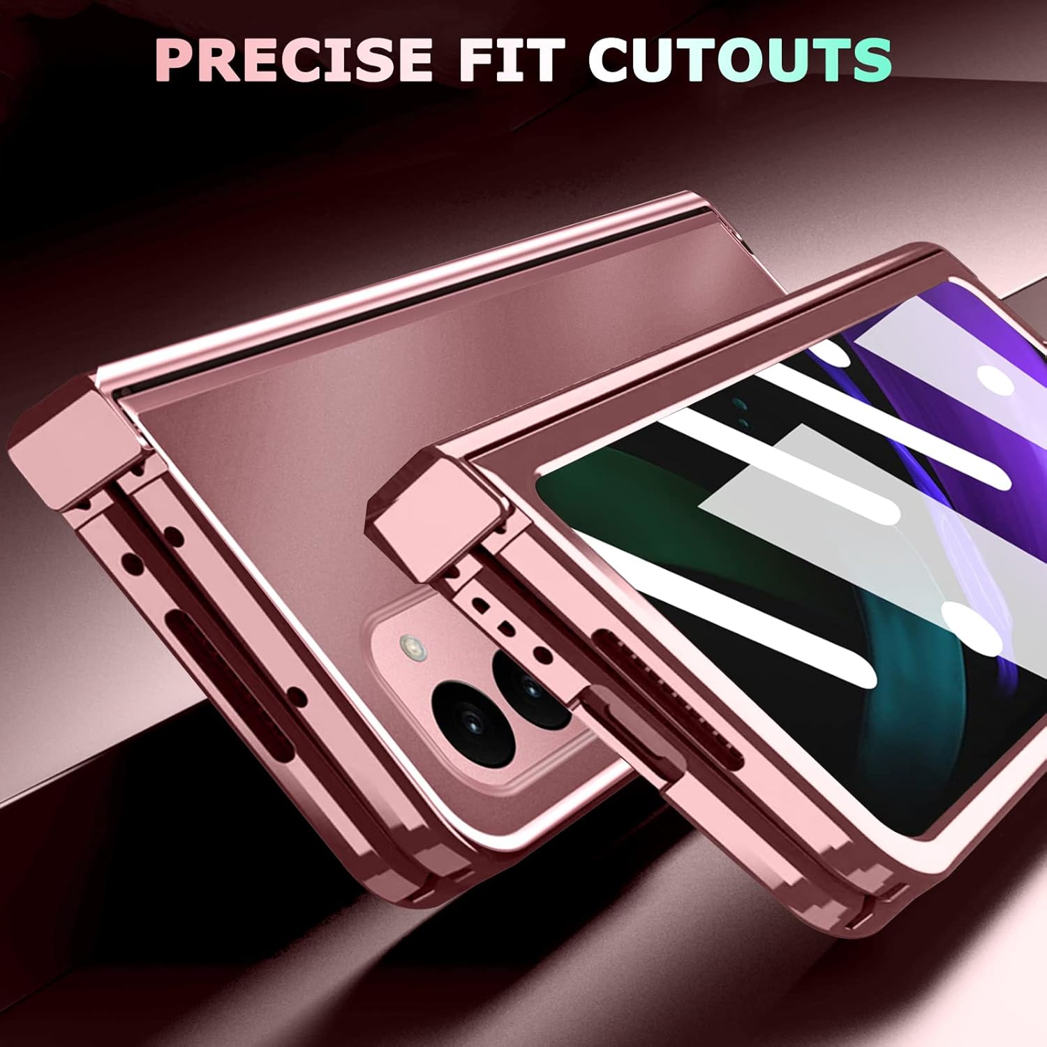 NINKI Funda compatible con Samsung Galaxy Z Fold 2 de oro rosa con protección de bisagra, funda protectora de lujo a prueba de golpes para Samsung Z