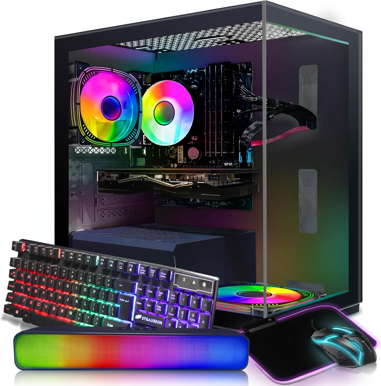 STGAubron PC de escritorio para juegos, Intel Core i7 3.4G hasta 3.9G, 16G RAM, 512G SSD, Radeon RX 580 16G GDDR5, 600M WiFi, BT 5.0, ventilador RGB