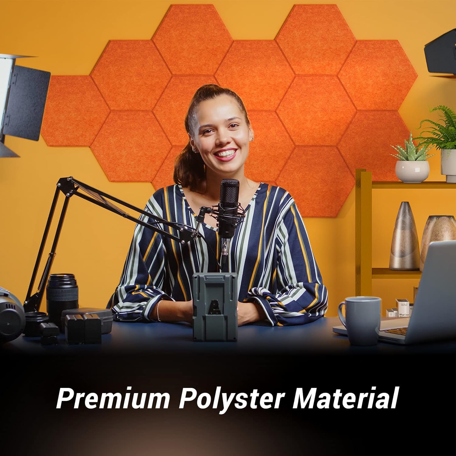 TONOR – Paneles acústicos hexagonales autoadhesivos de 12 x 10 x 0.4 pulgadas, paneles acústicos de alta densidad para paredes, absorben el ruido y
