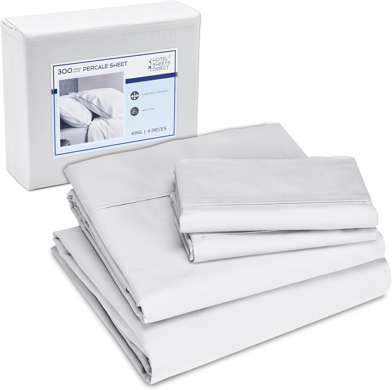 Hotel Sheets Direct Juego de sábanas de 100 % algodón de percal, fabricadas en verde, sábanas de hotel refrescantes, transpirables y nítidas, con