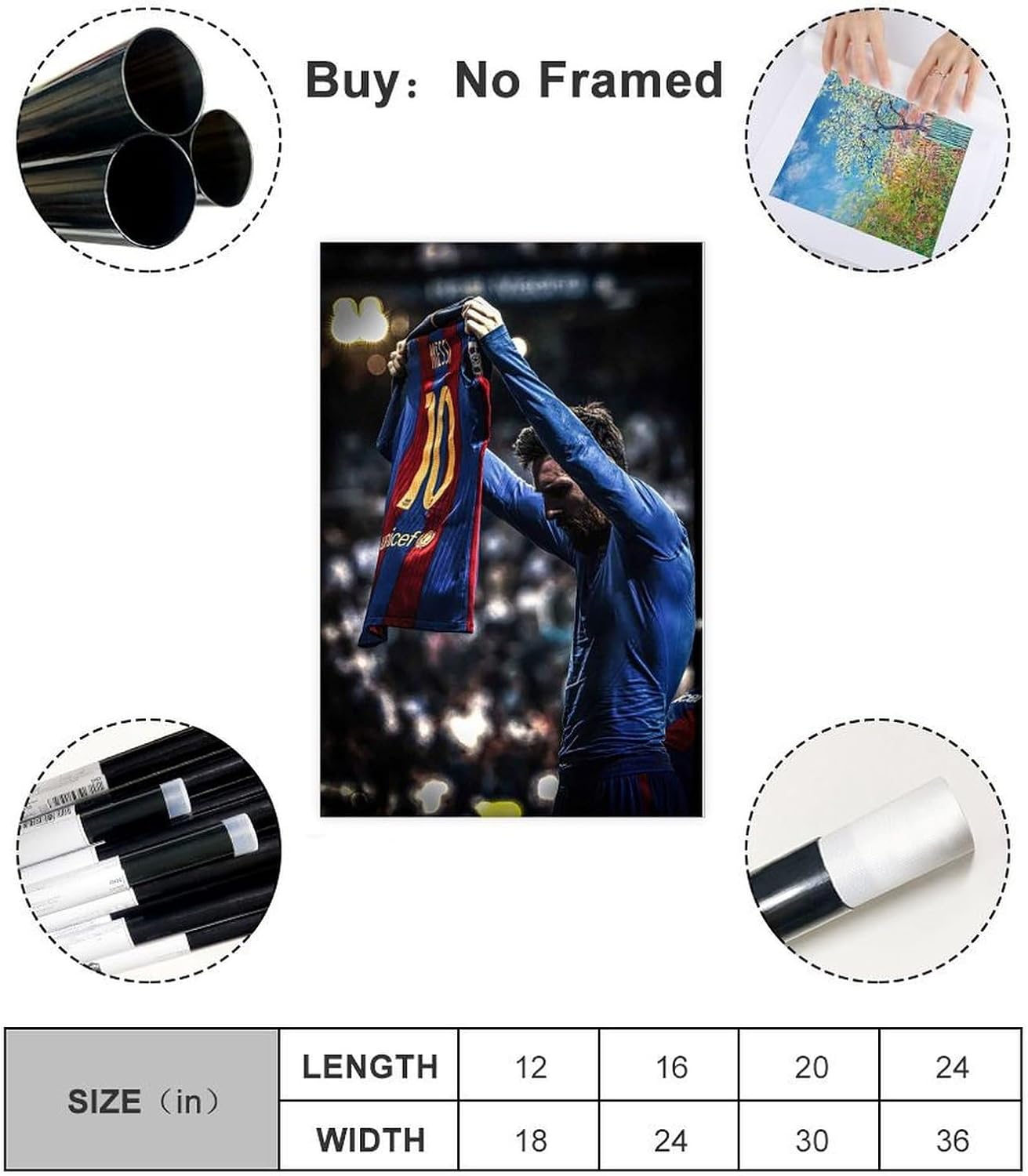 Lionel Póster Messi 24 Póster en lienzo para pared, decoración para el hogar, dormitorio, sala de estar, regalos, sin marco 12 x 18 pulgadas (11.8 x