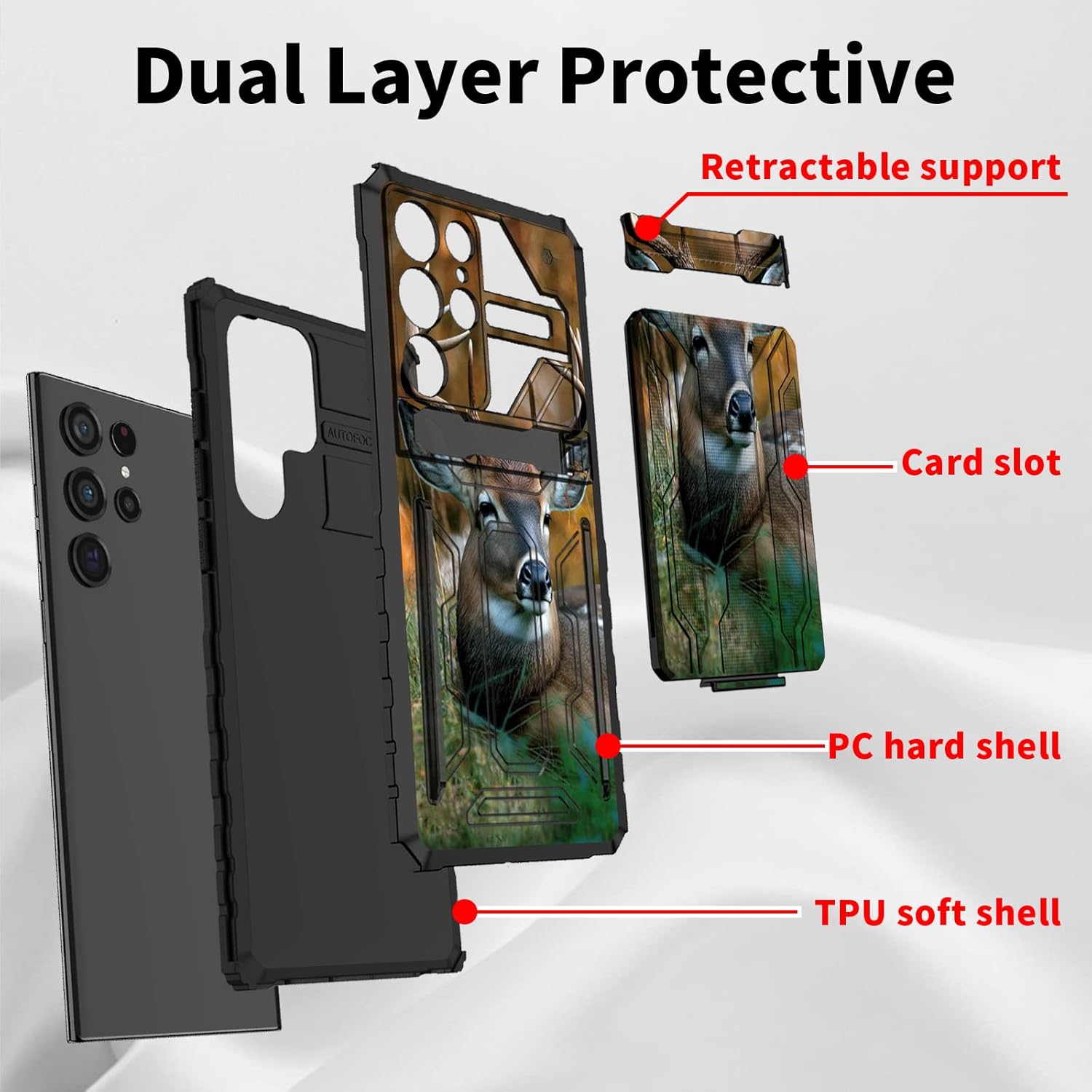 Funda tipo cartera para Samsung Galaxy S23 Ultra, de doble capa, resistente, a prueba de golpes, con ranura para tarjetas desmontable y función
