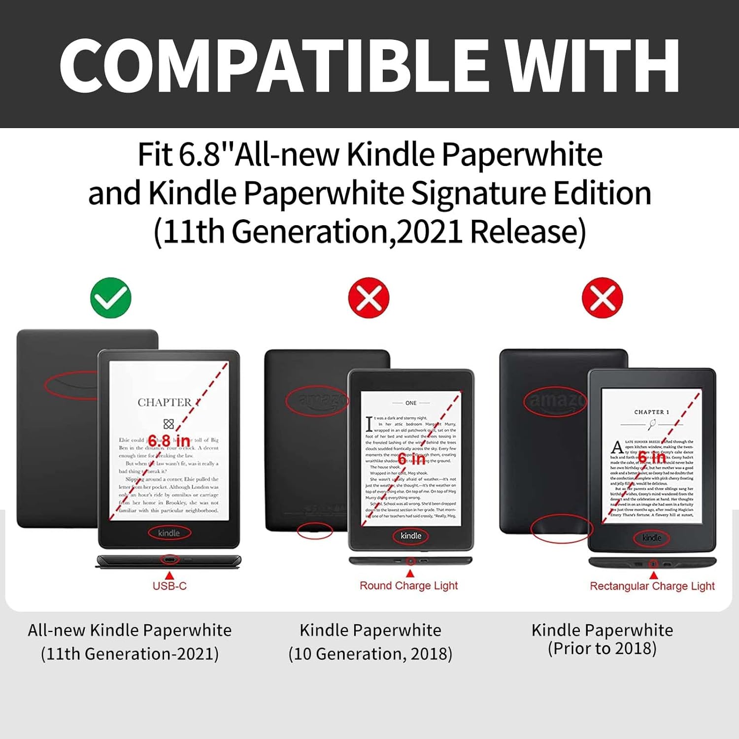 Funda para Kindle Paperwhite de 11 generación 2021 de 6.8 pulgadas y Kindle Paperwhite Signature Edition, delgada, ligera, de piel sintética, con