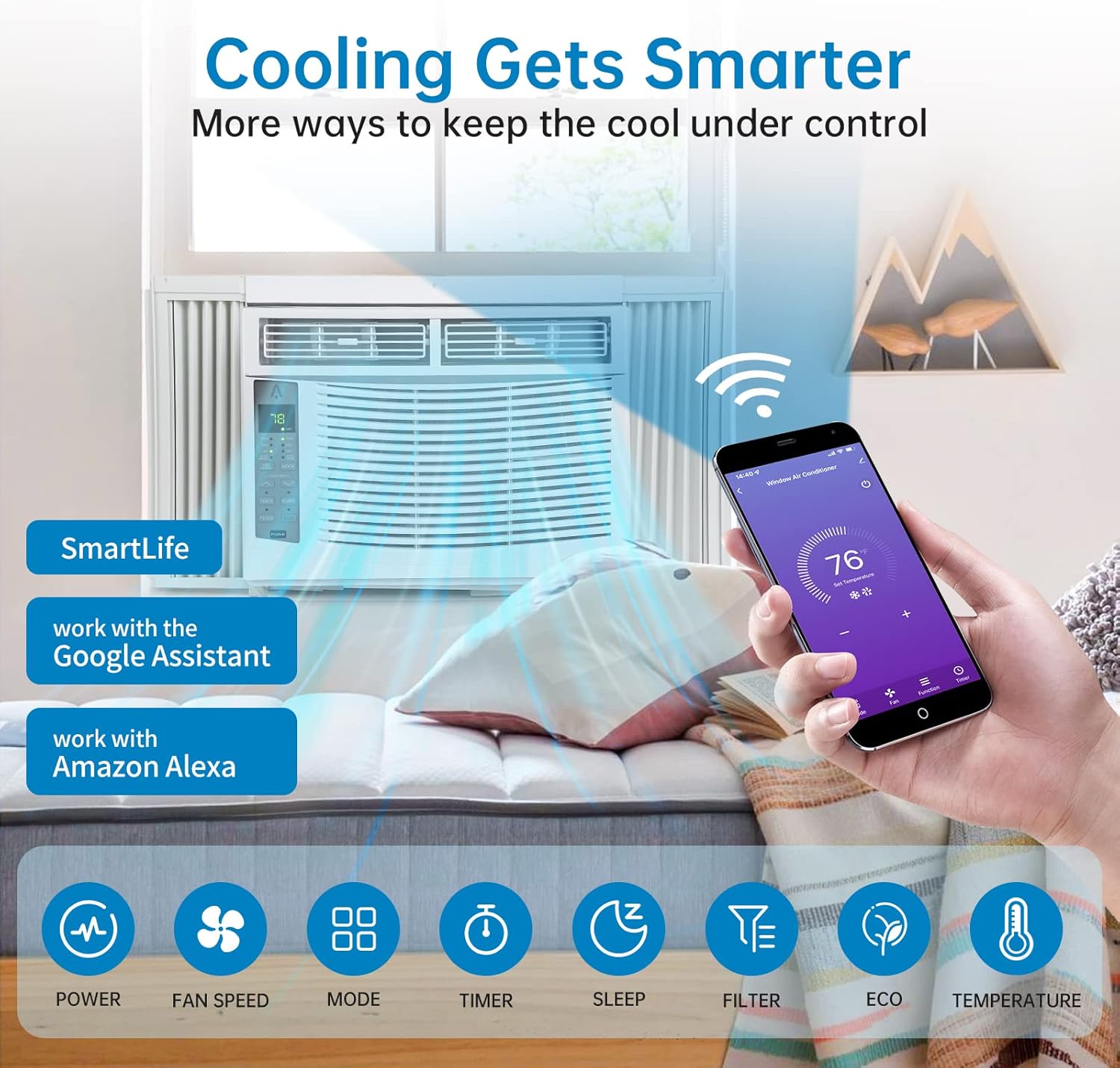 GAOMON Unidad de aire acondicionado para ventana de 6000 BTU, aire acondicionado de ventana de refrigeración eficiente con control remoto y